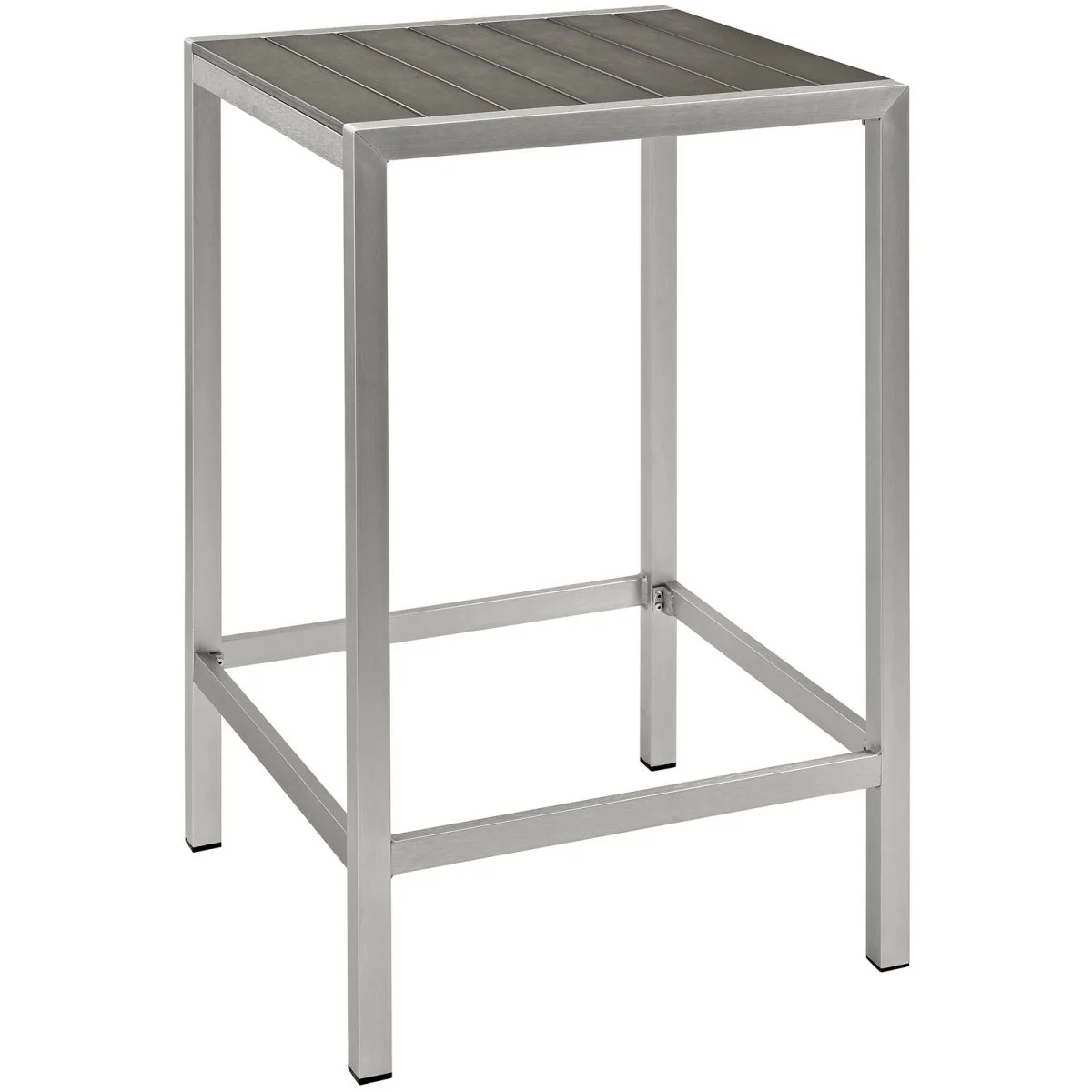 28" Outdoor Aluminum Square Bar Table with Wood Accents – Silver Gray
