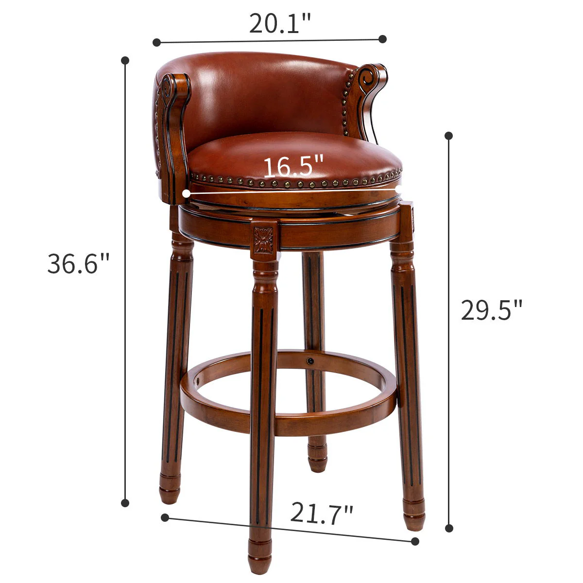 29.5'' Cow Top Wooden Bar Stool, 360 Degree Swivel Bar Height Chair With Backs For Home Kitchen Counter - Image 4