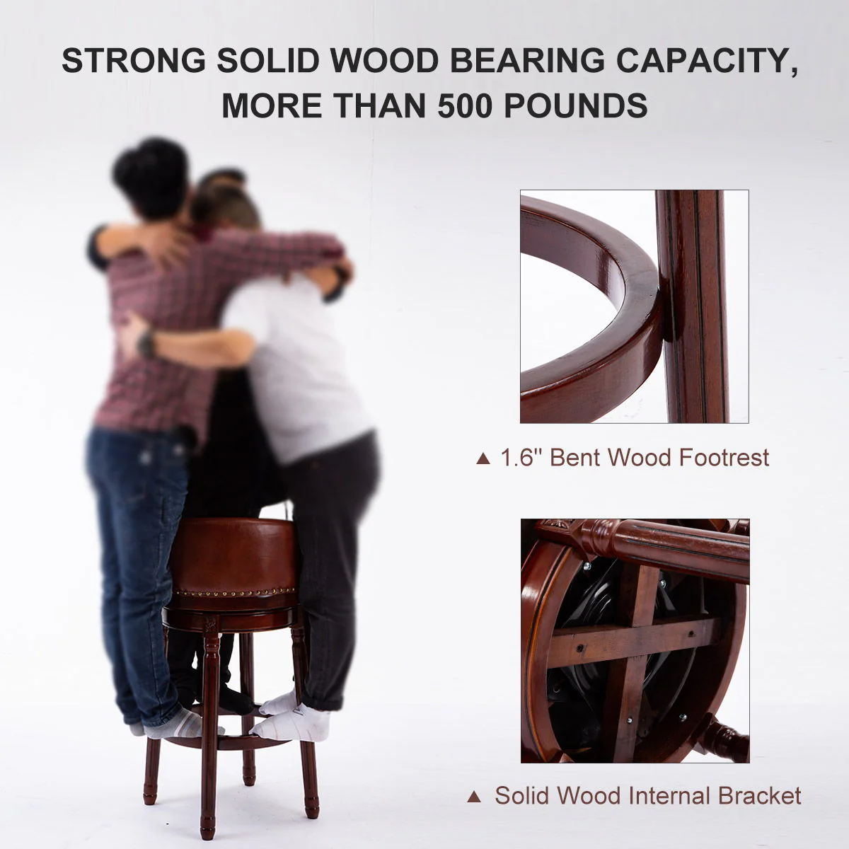 29.5'' Cow Top Wooden Bar Stool, 360 Degree Swivel Bar Height Chair With Backs For Home Kitchen Counter - Image 6