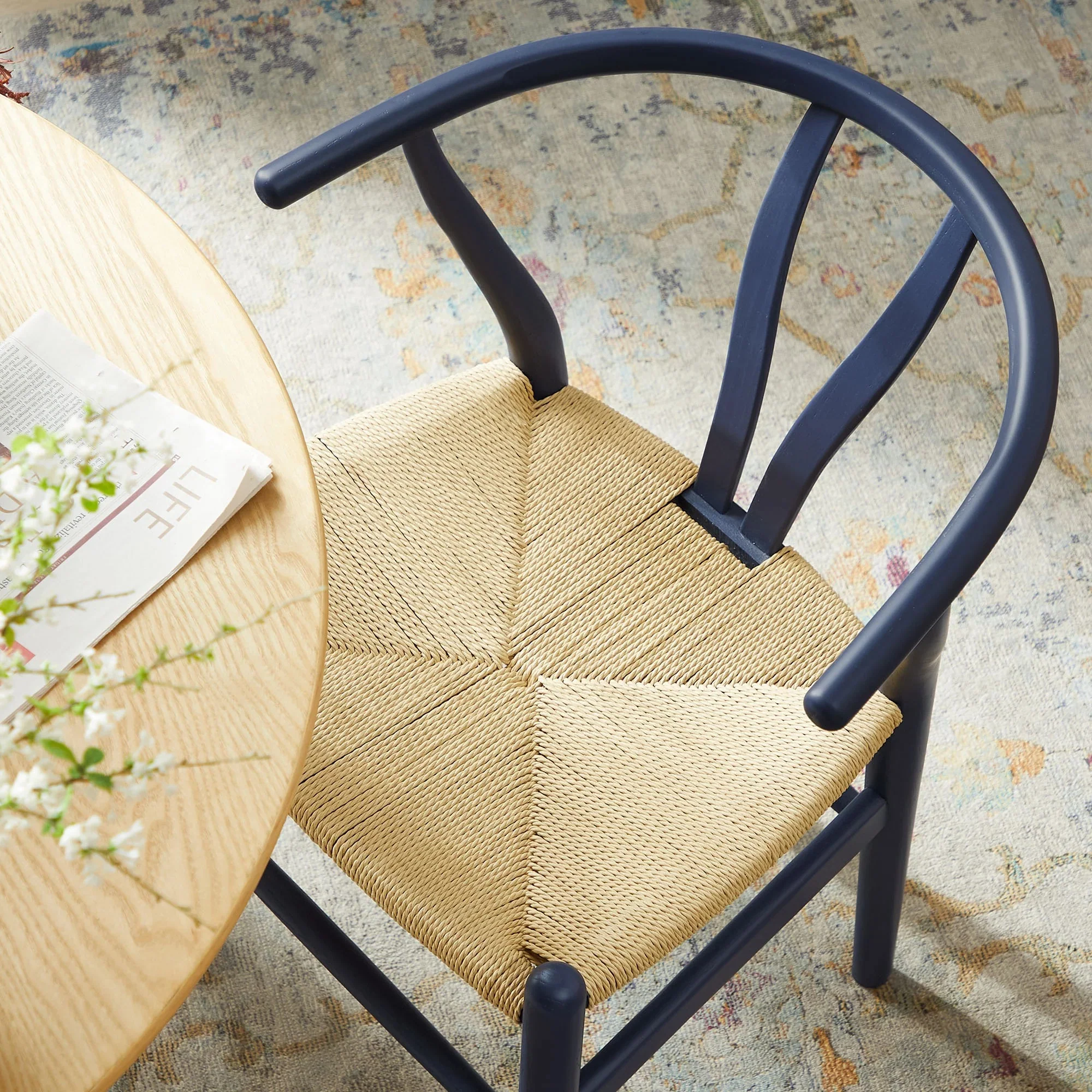 29 Inch Elm Wood Dining Side Chair with Woven Rope Seat - Image 45