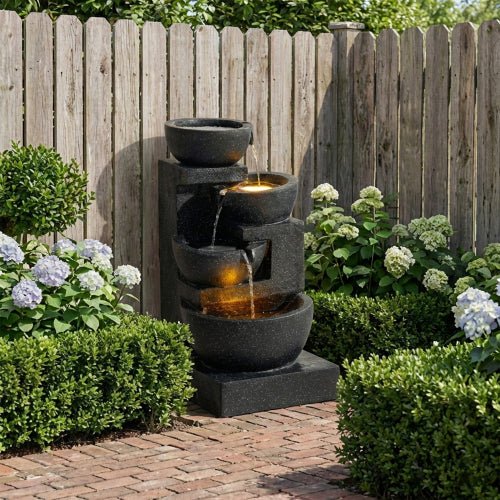 29-Inch Terrazzo Style 4-Tier LED Cascading Water Fountain - Image 4