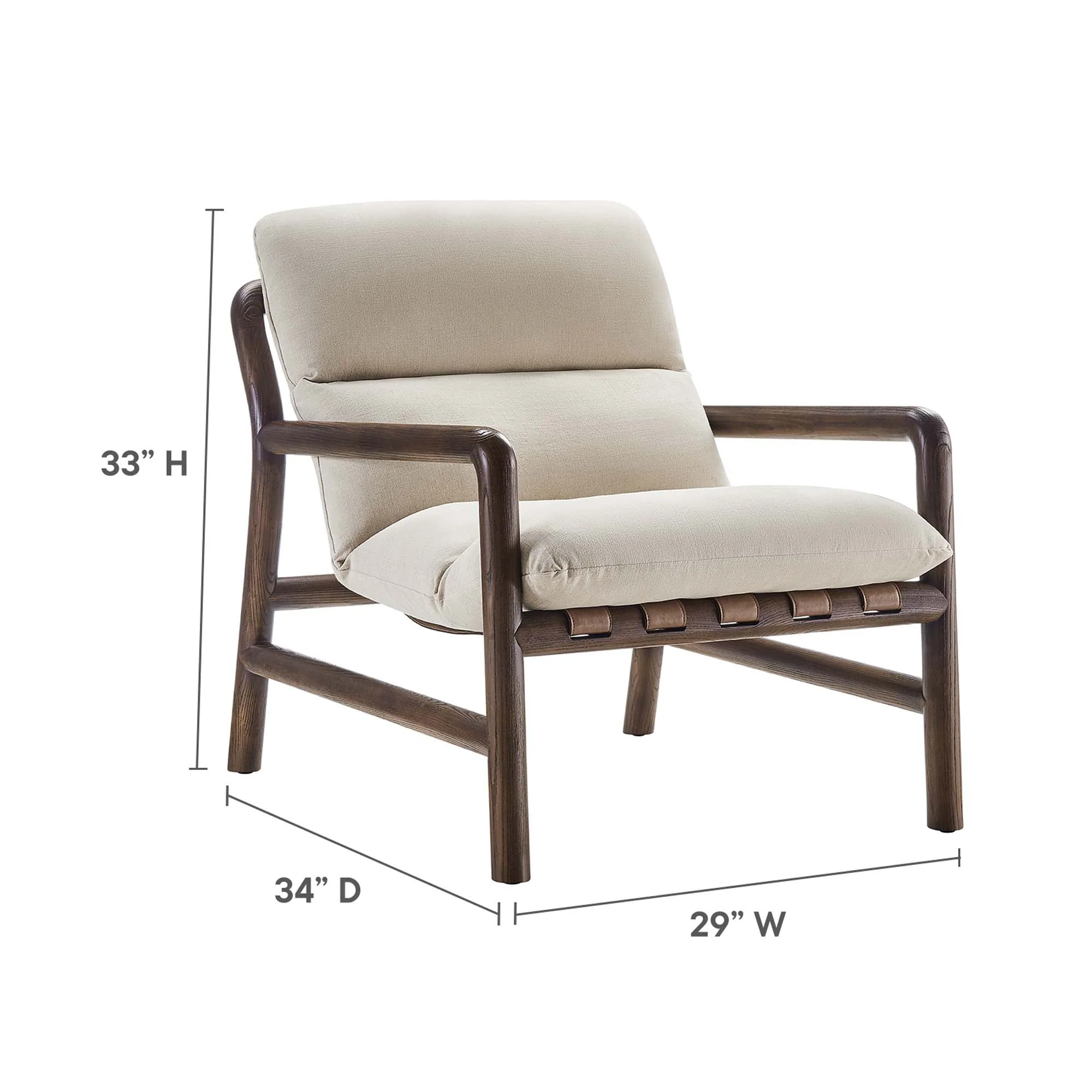 29 Inch Wood Sling Chair in Walnut - Image 3