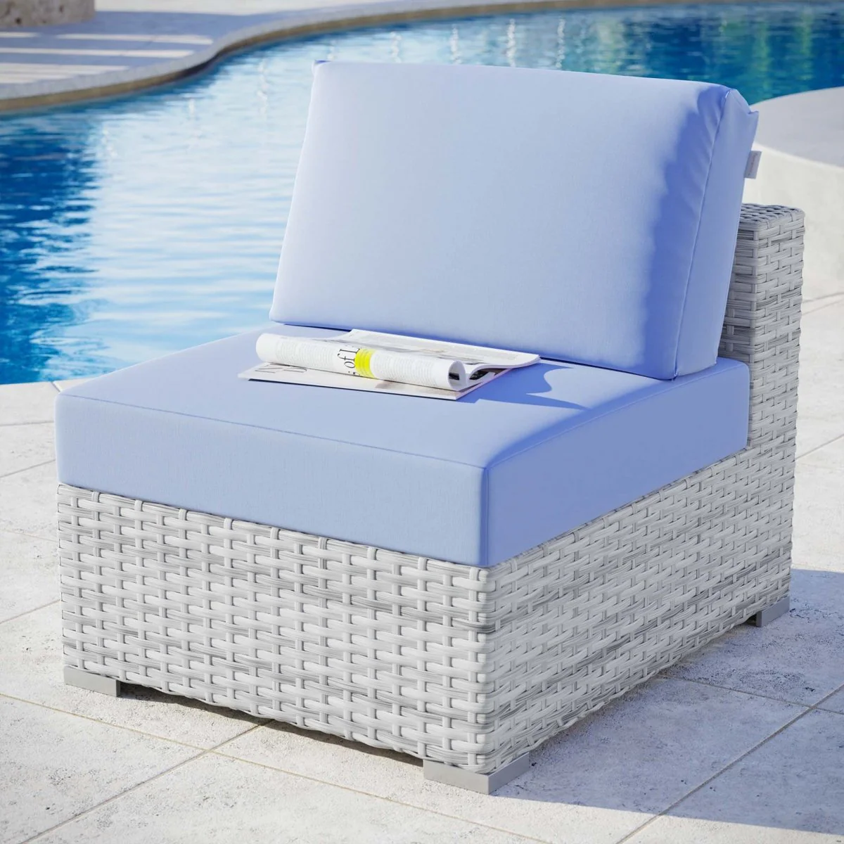 29" Light Gray Wicker Outdoor Armless Chair with Cushion Seat, Weather-Resistant - Image 16