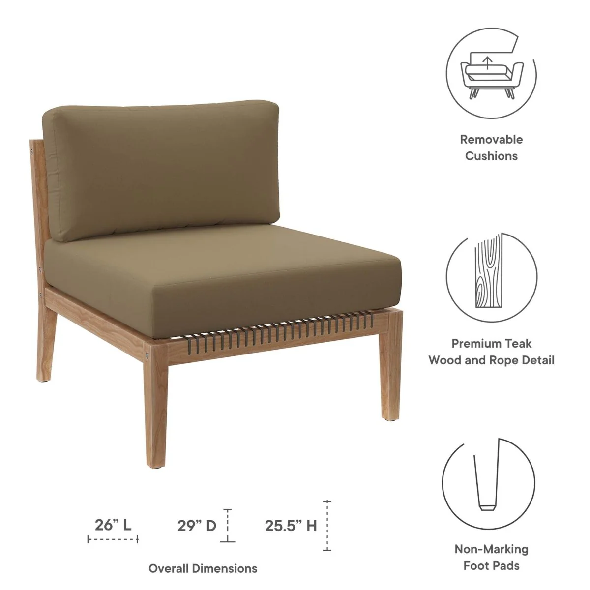 29" Modern Teak Wood Outdoor Armless Chair – Modern Teak Patio Seating, Weatherproof - Image 23