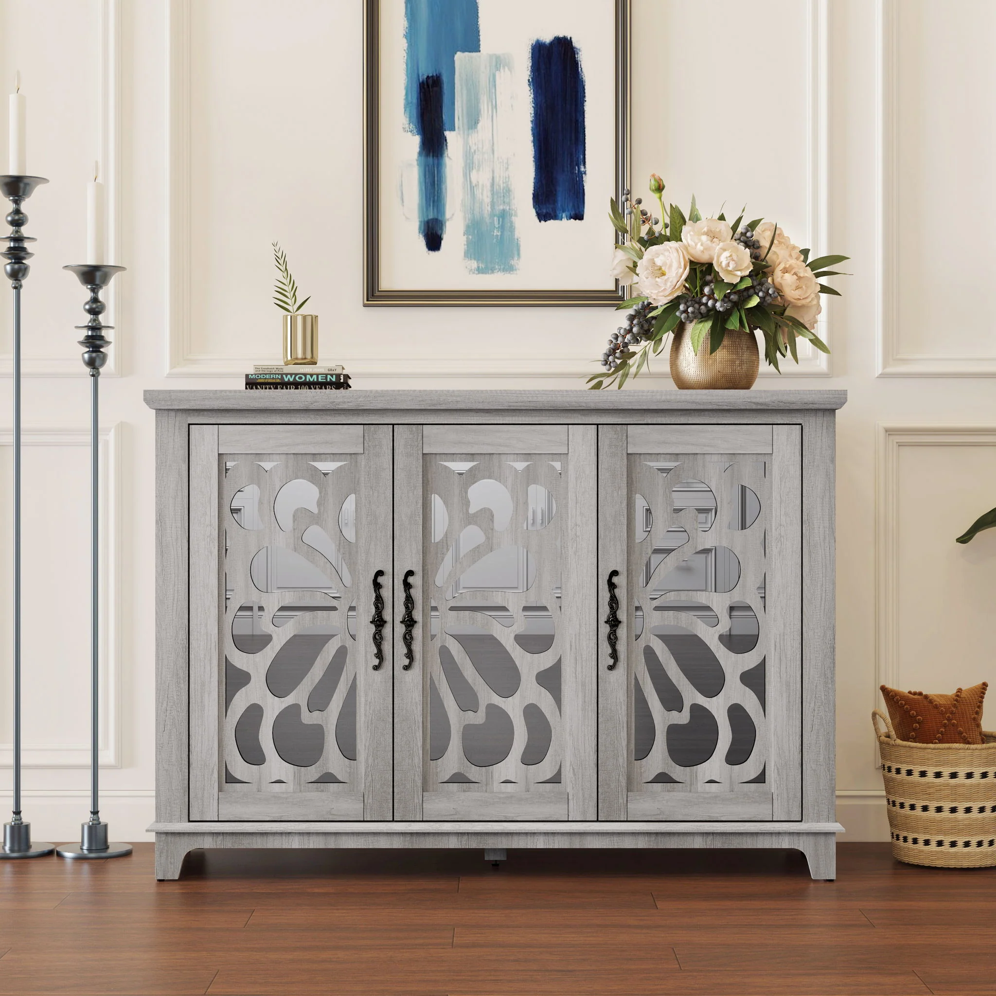 3 Door Mirrored Sideboard Cabinet With Adjustable Shelves - Image 8
