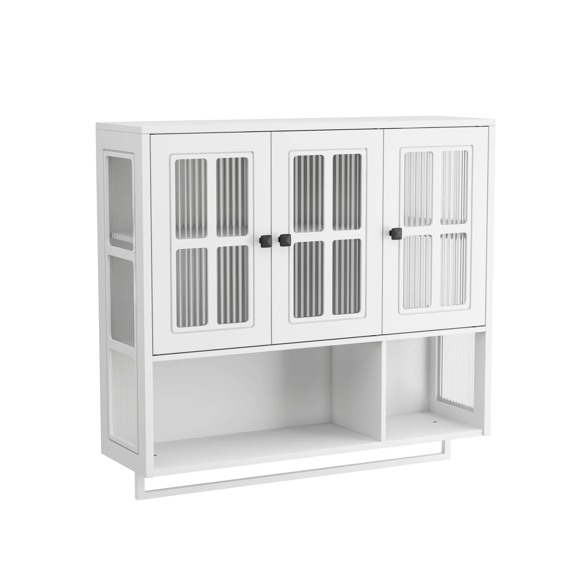 3 Door Wall Cabinet With Glass Door And Towel Bar - Image 2