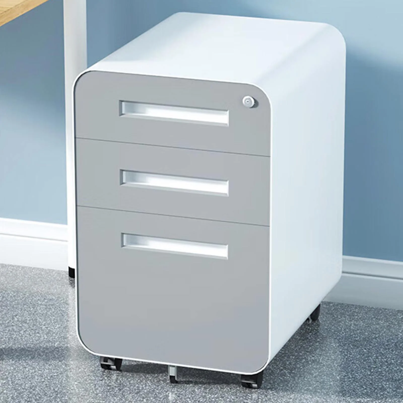 3 Drawer Mobile File Cabinet Under Desk Office, Simple Style Versatile Storage Cabinet For Legal / Letter / A4 Files, 5 Wheel Design Anti-Tilting Cold Rolled Steel Waterproof Moisture-Proof - Image 24