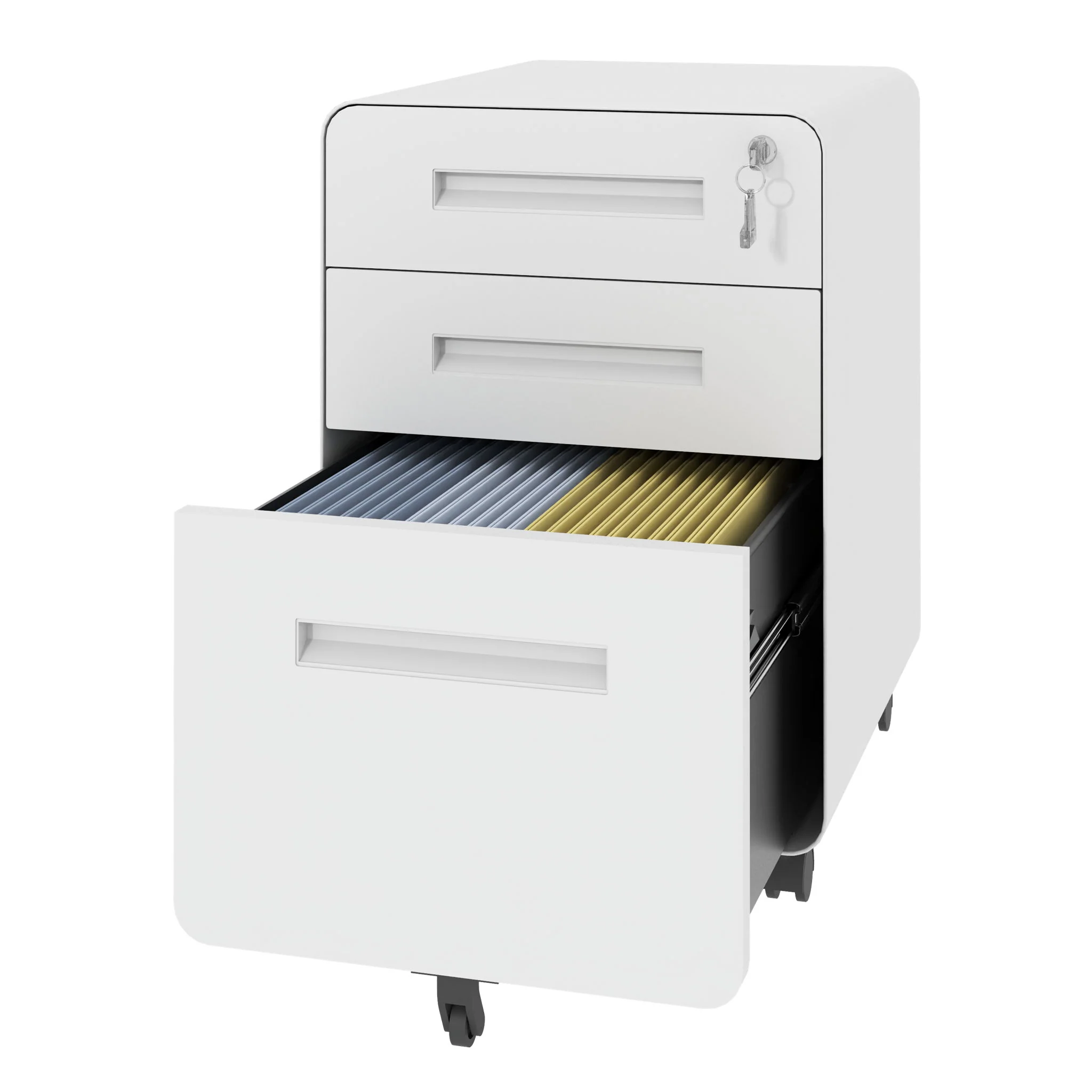 3-Drawer Mobile File Cabinet With Lock, On Casters, Holds A4/Letter Files - Image 3