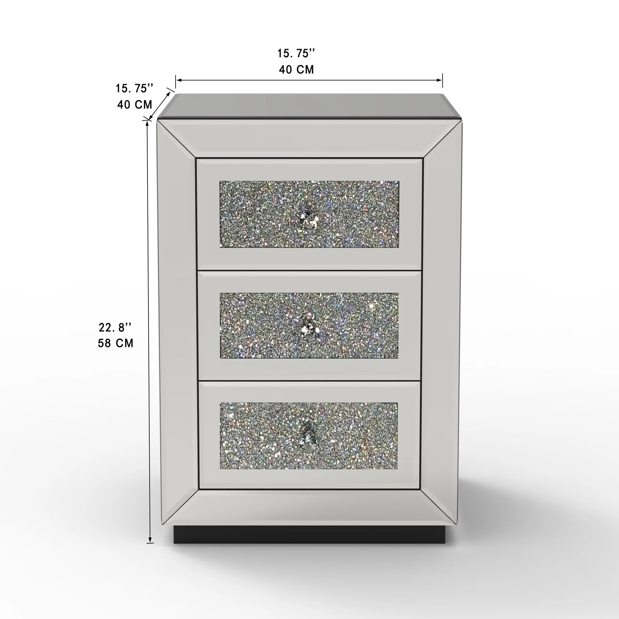 3 Drawer Nightstand With Glass Accents, Bedside Table For Bedroom - Silver - Image 4