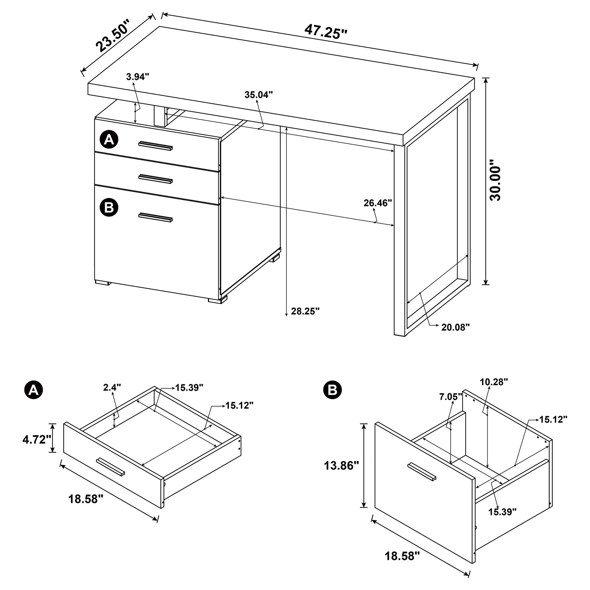 3 Drawer Reversible Office Desk - Image 22