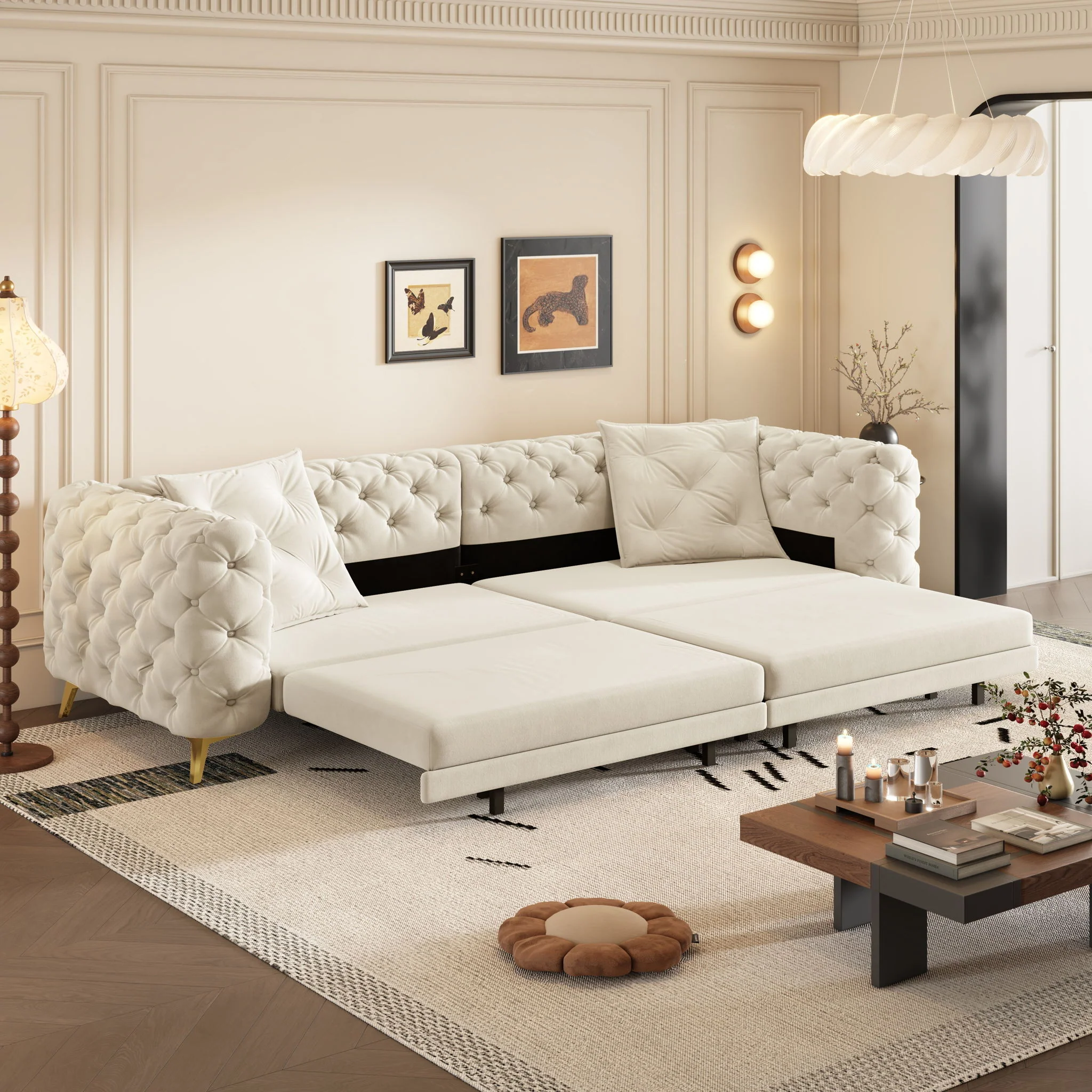 3 In 1 Convertible Sleeper, Deep Seat Pull Out Sofa Bed, Button Tufted - Image 26