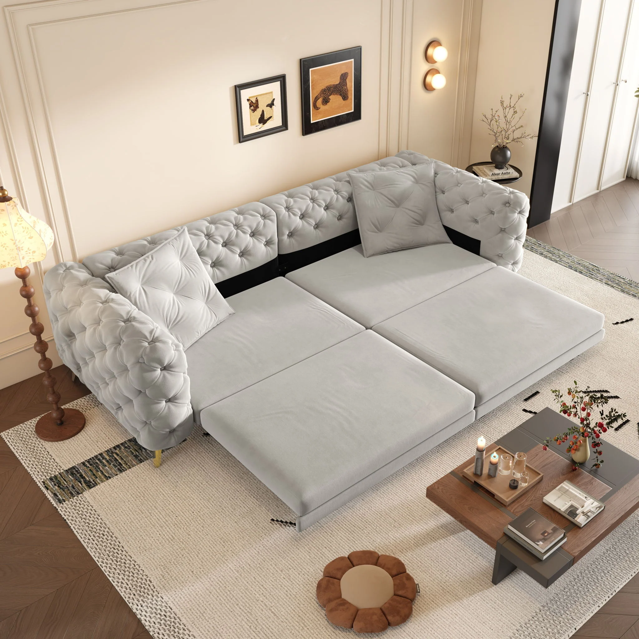 3 In 1 Convertible Sleeper, Deep Seat Pull Out Sofa Bed, Button Tufted - Image 34