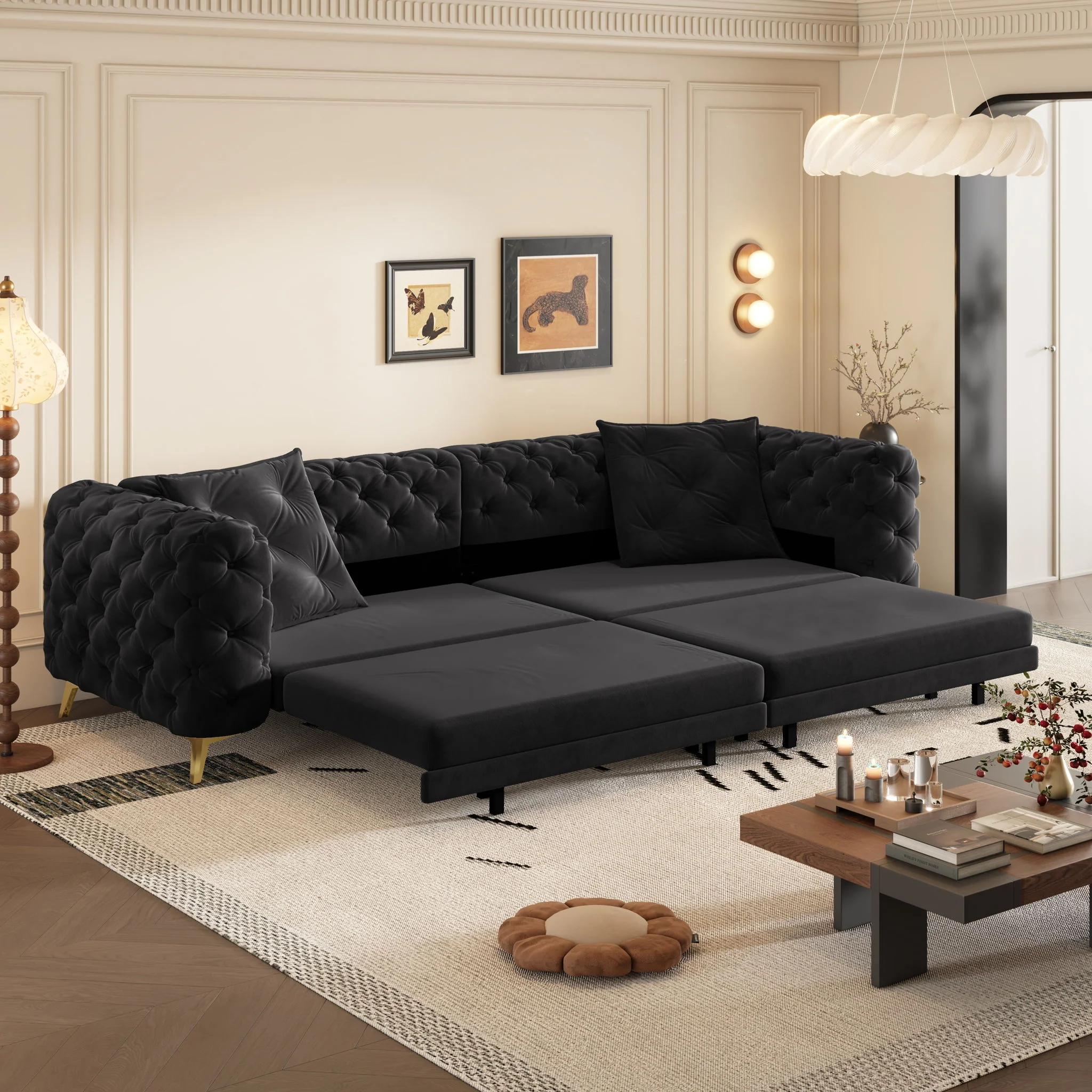 3 In 1 Convertible Sleeper, Deep Seat Pull Out Sofa Bed, Button Tufted - Image 38