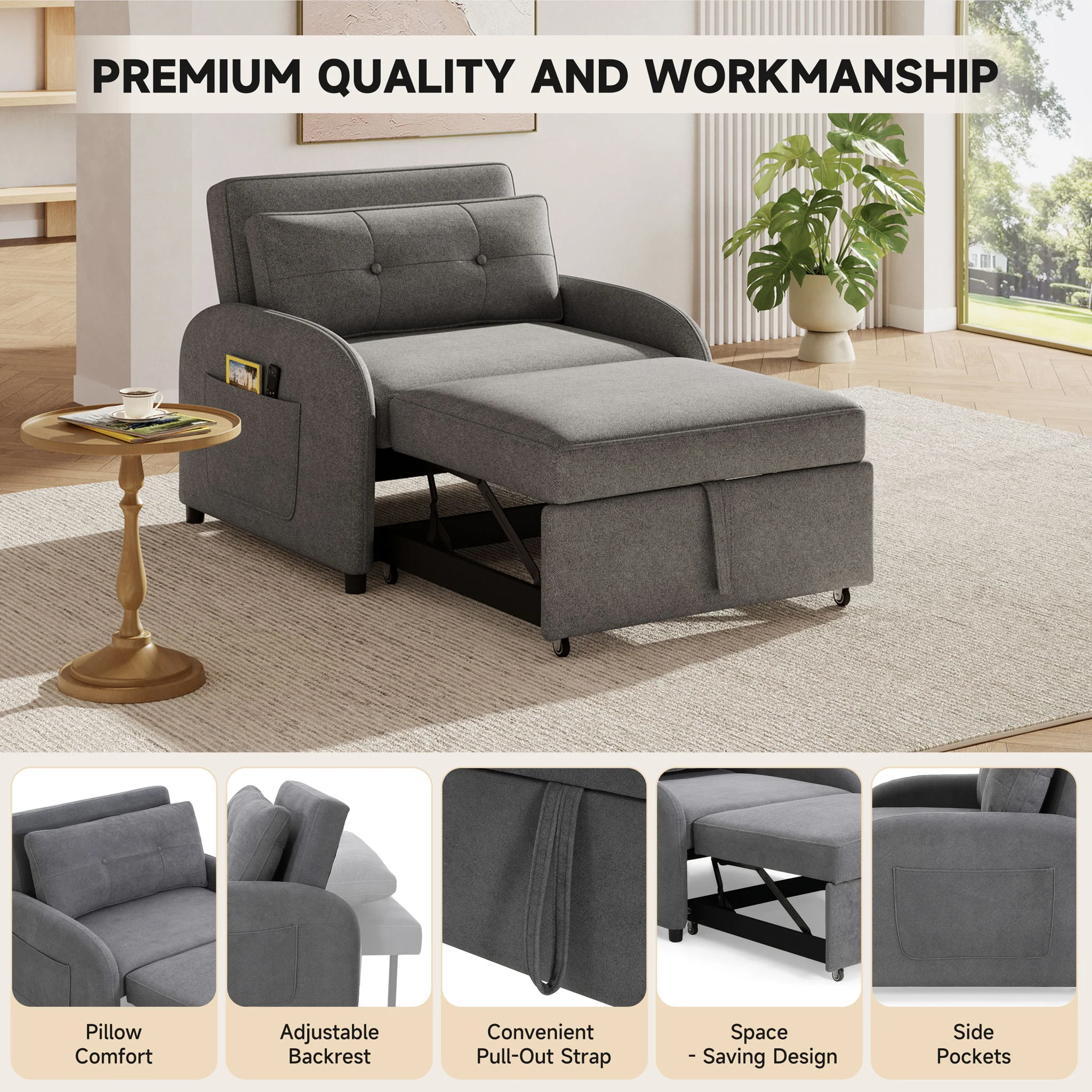 3 In 1 Convertible Sleeper Sofa Bed For Living Room - Image 9