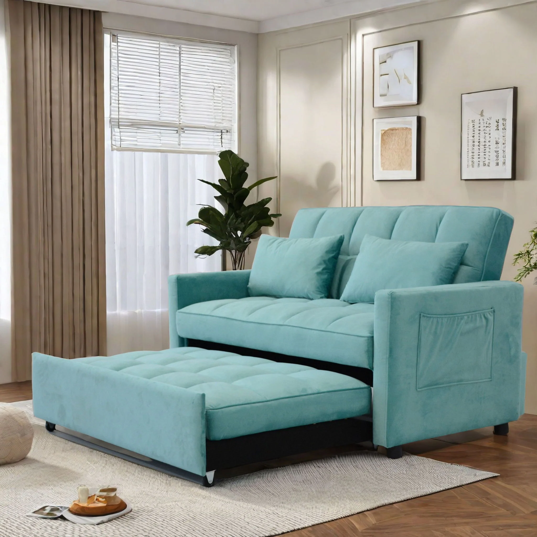 3 In 1 Convertible Sleeper Sofa Bed, Modern Fabric Loveseat Futon Sofa Couch With Pullout Bed, Small Love Seat Lounge Sofa With Reclining Backrest, Furniture For Living Room - Image 9