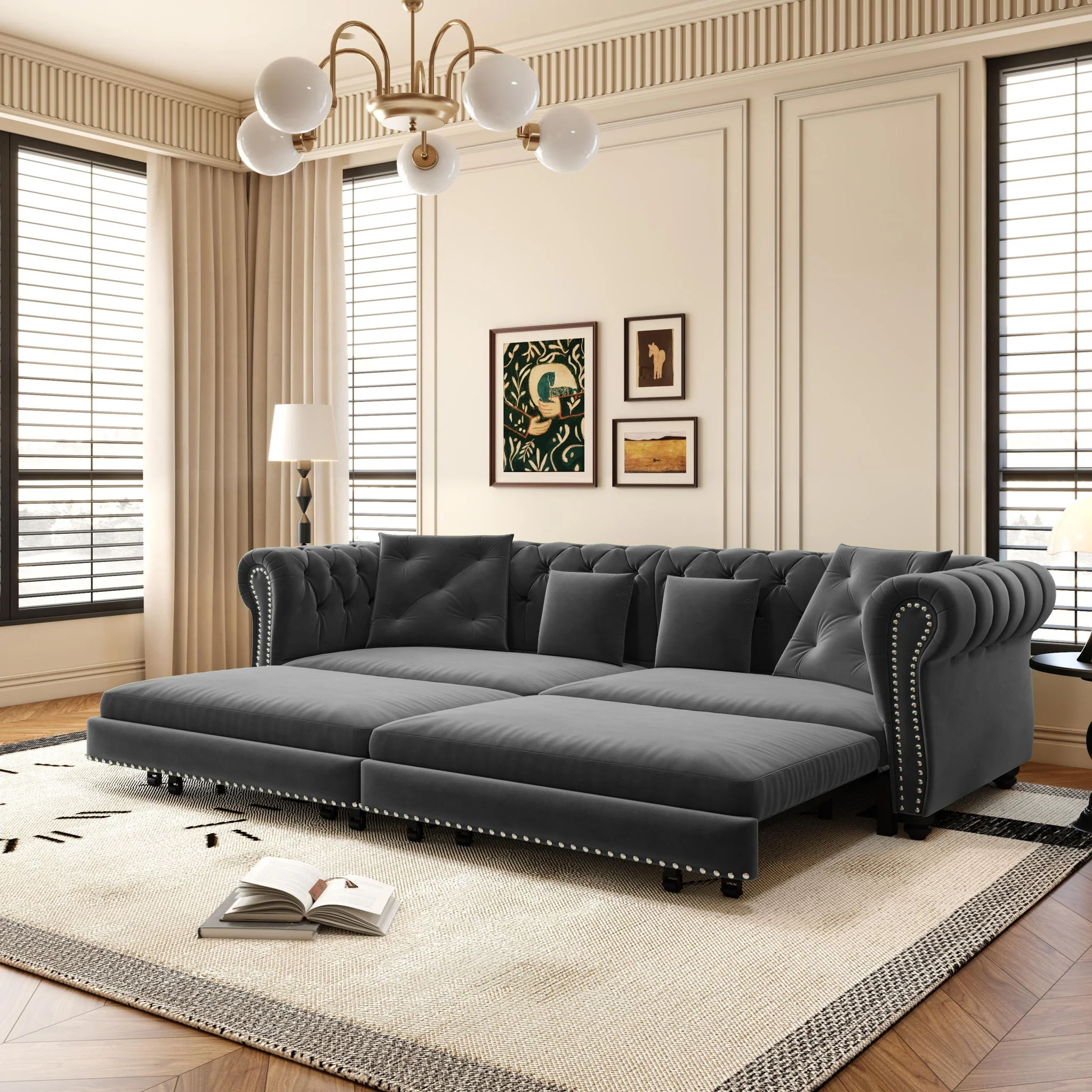 3 In 1 Convertible Sleeper Sofa Bed With Movable Ottoman - Image 36
