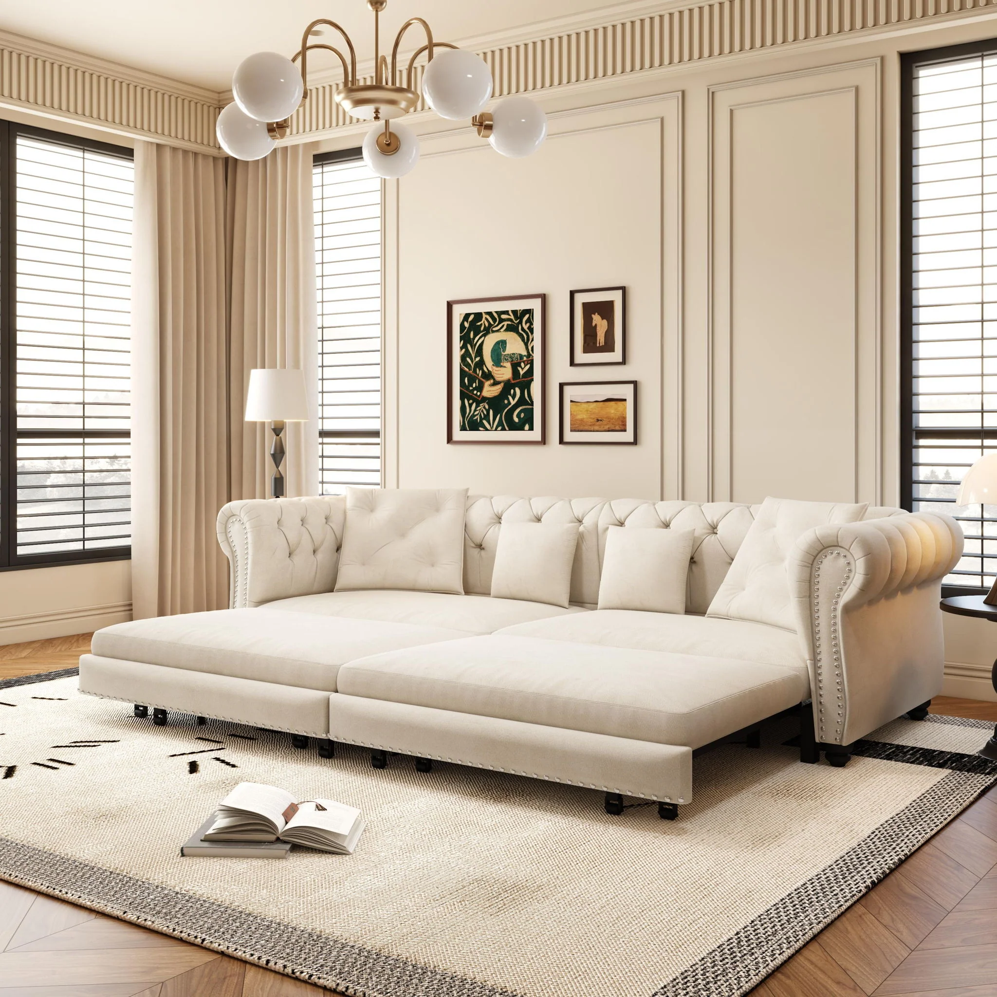 3 In 1 Convertible Sleeper Sofa Bed With Movable Ottoman - Image 6