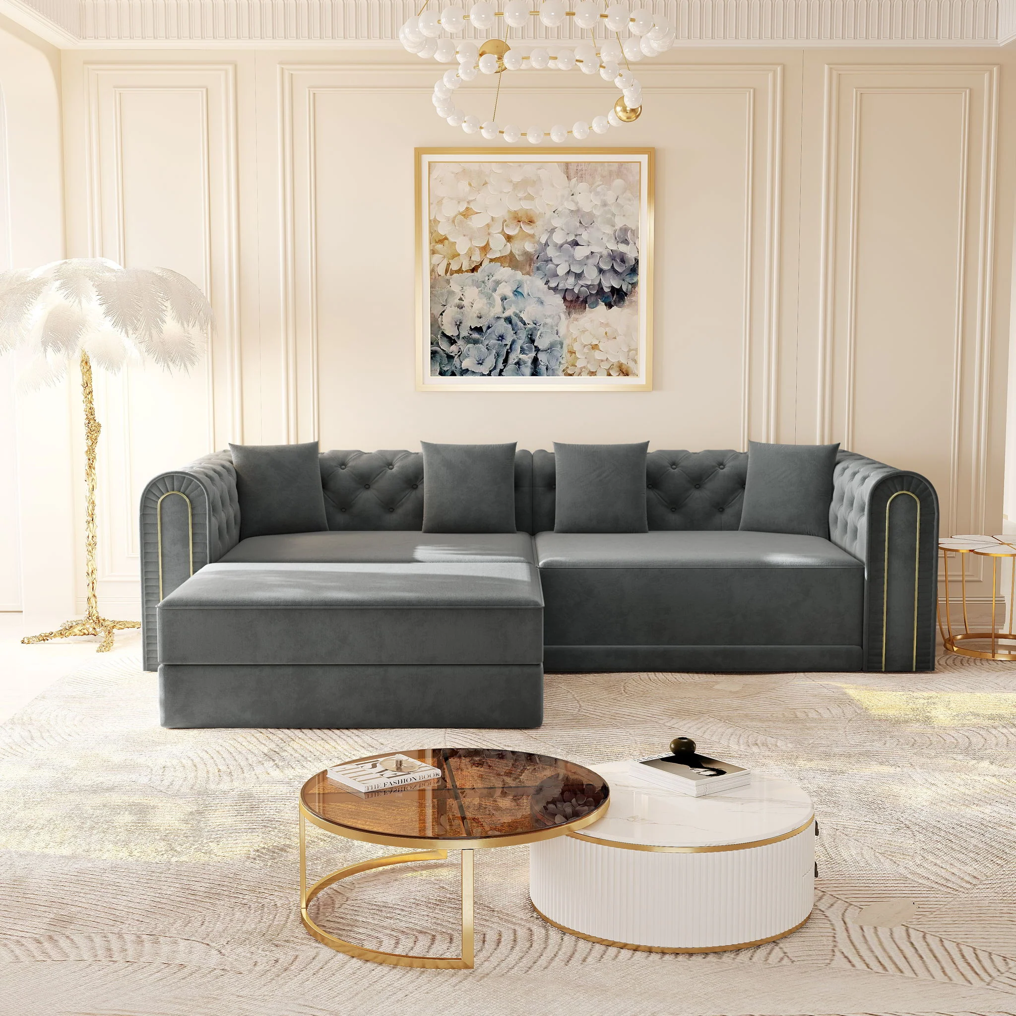 3-In-1 Convertible Sleeper Sofa With Movable Ottoman For Living Room - Image 16