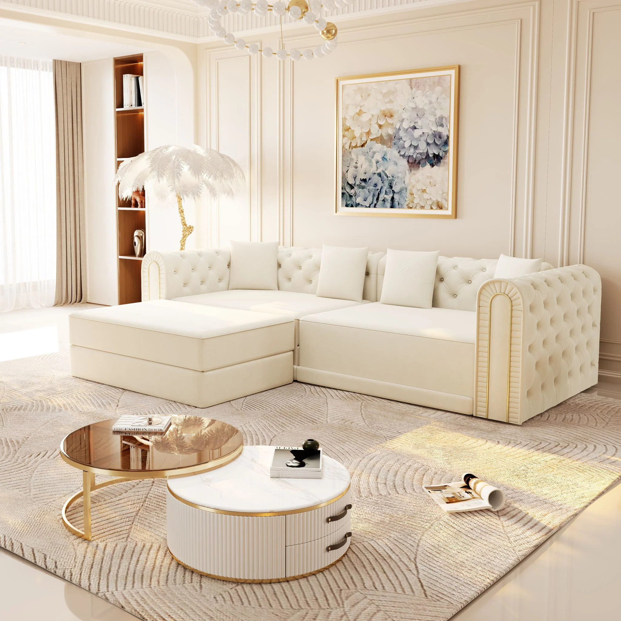 3-In-1 Convertible Sleeper Sofa With Movable Ottoman For Living Room - Image 9