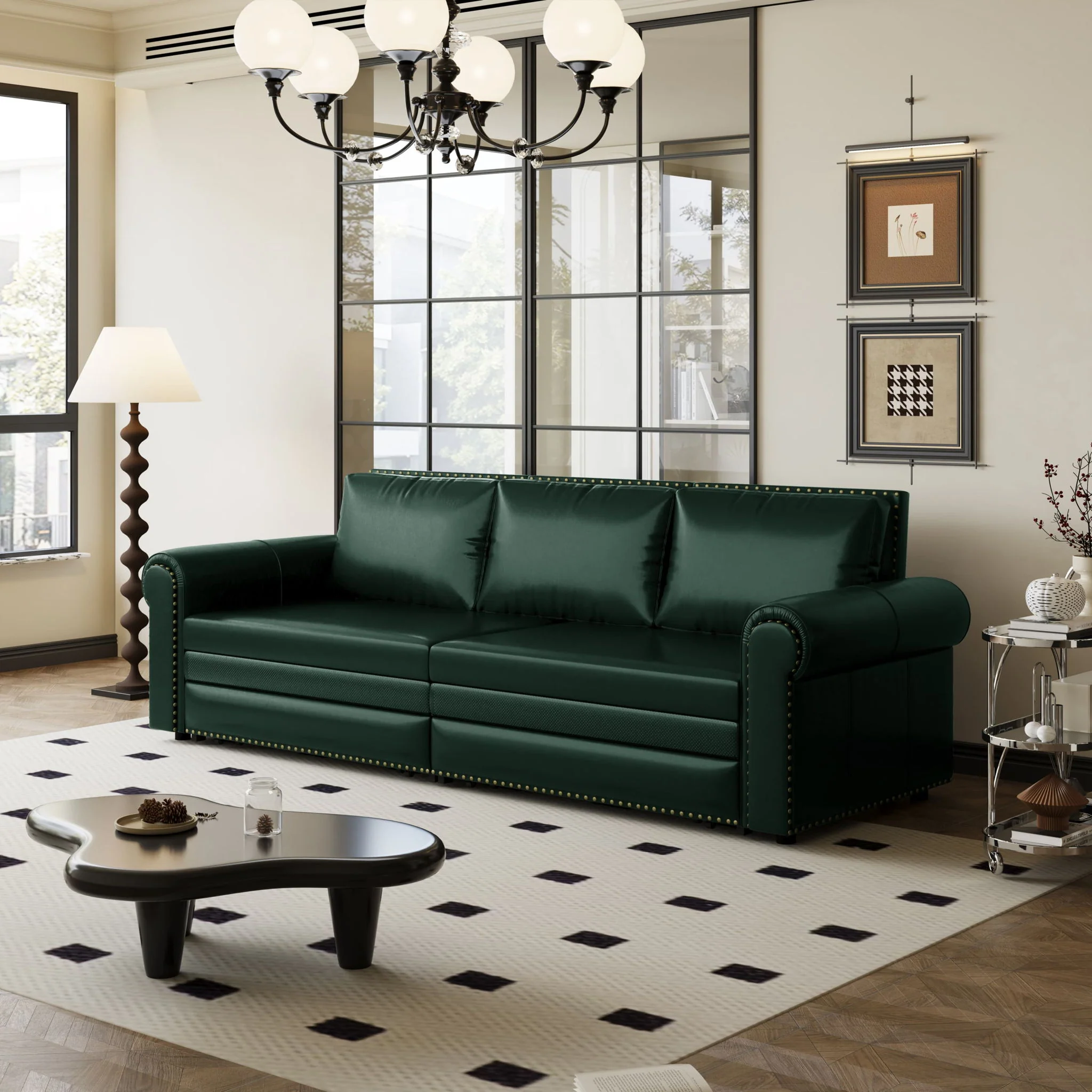 3 In 1 Convertible Sleeper Sofa With Nailhead Trim & Rolled Arm - Image 16