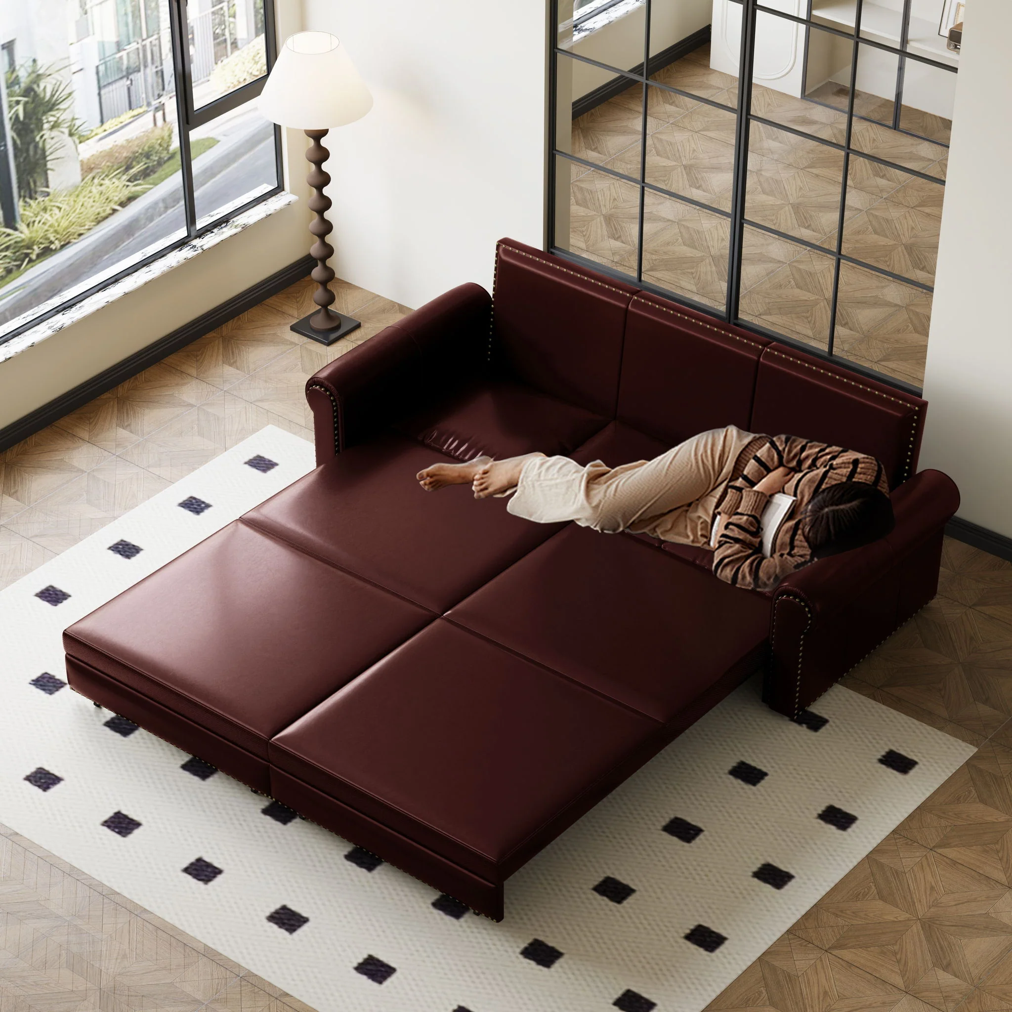 3 In 1 Convertible Sleeper Sofa With Nailhead Trim & Rolled Arm - Image 22