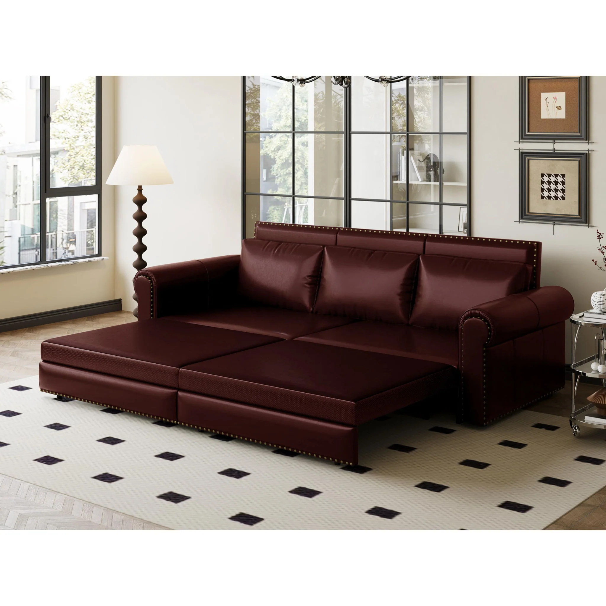 3 In 1 Convertible Sleeper Sofa With Nailhead Trim & Rolled Arm - Image 24