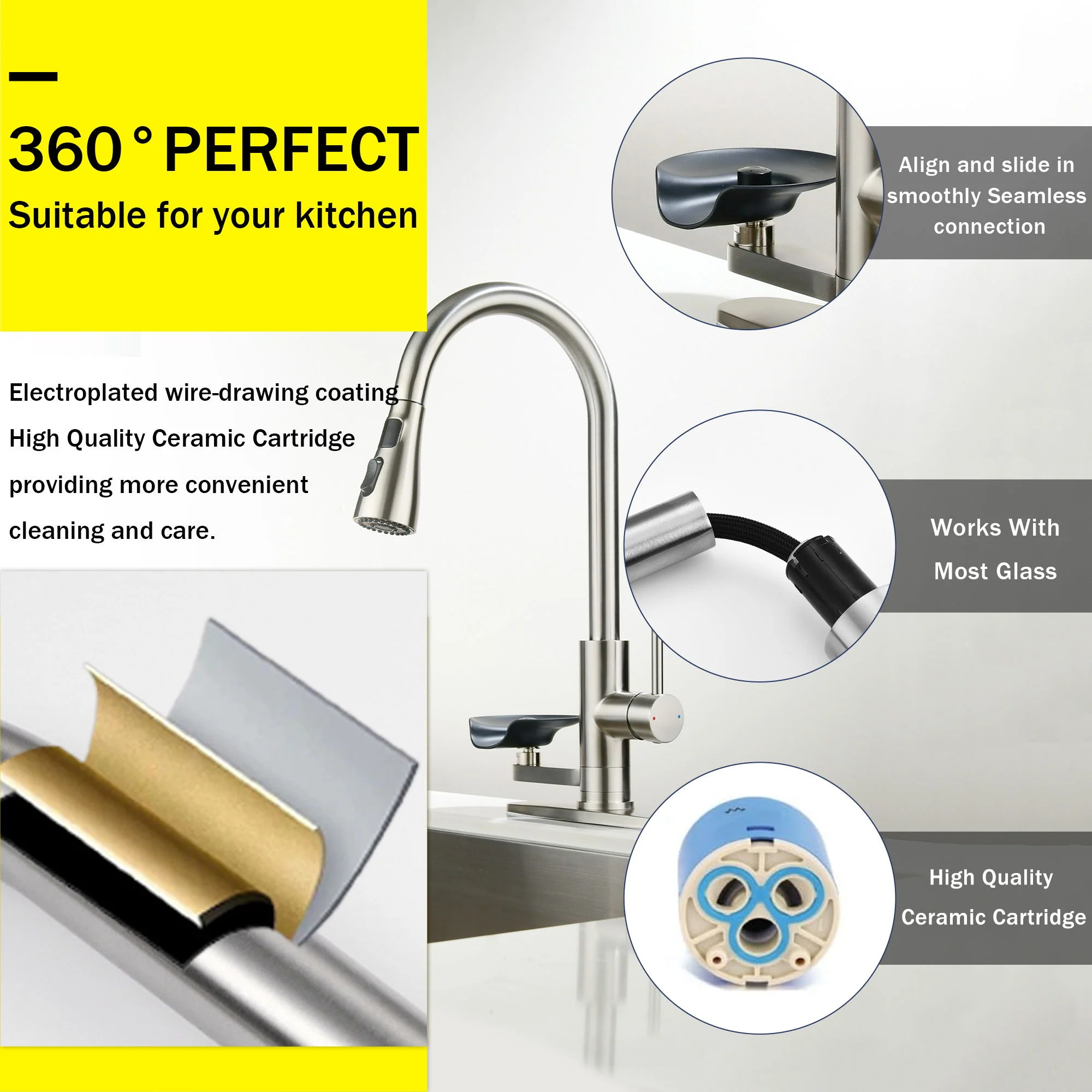 3 In 1 Kitchen Faucet With LED Temperature Display, Pull Down Sprayer - Image 4