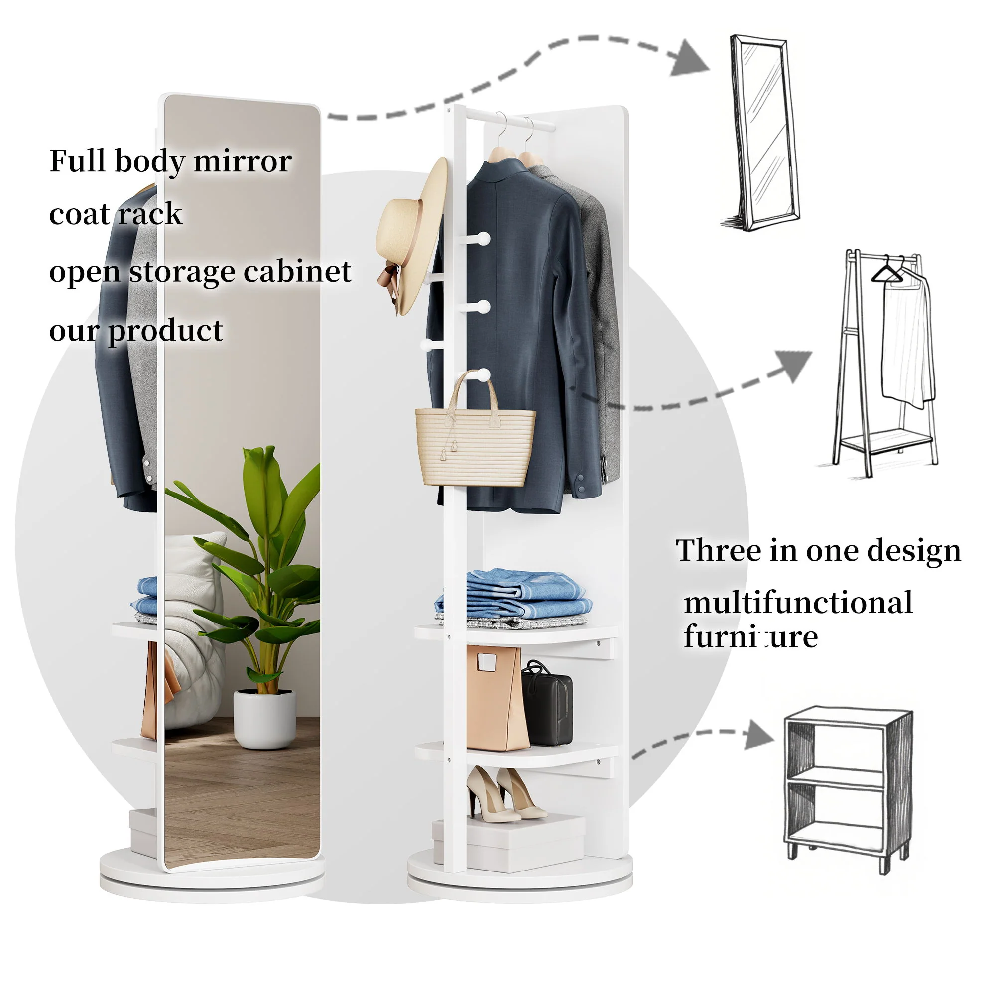 3 In 1 Multifunctional Full Length Clothing Mirror - Image 42