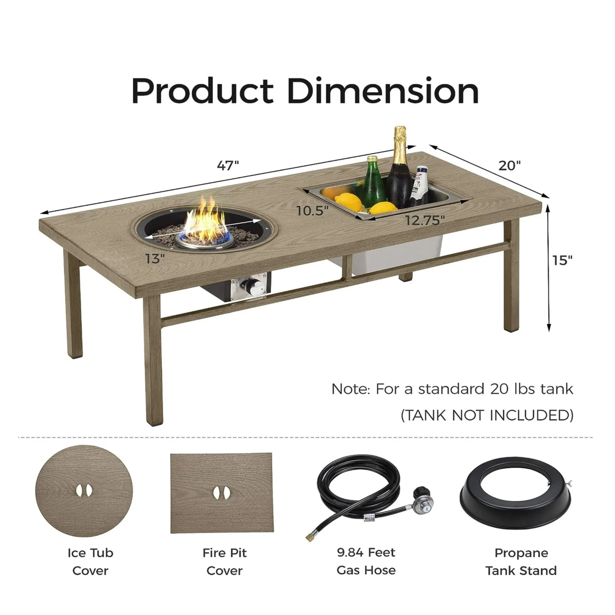 3 In 1 Outdoor Propane Fire Pit Table 50, 000 BTU With Ice Bucket - Beige - Image 4