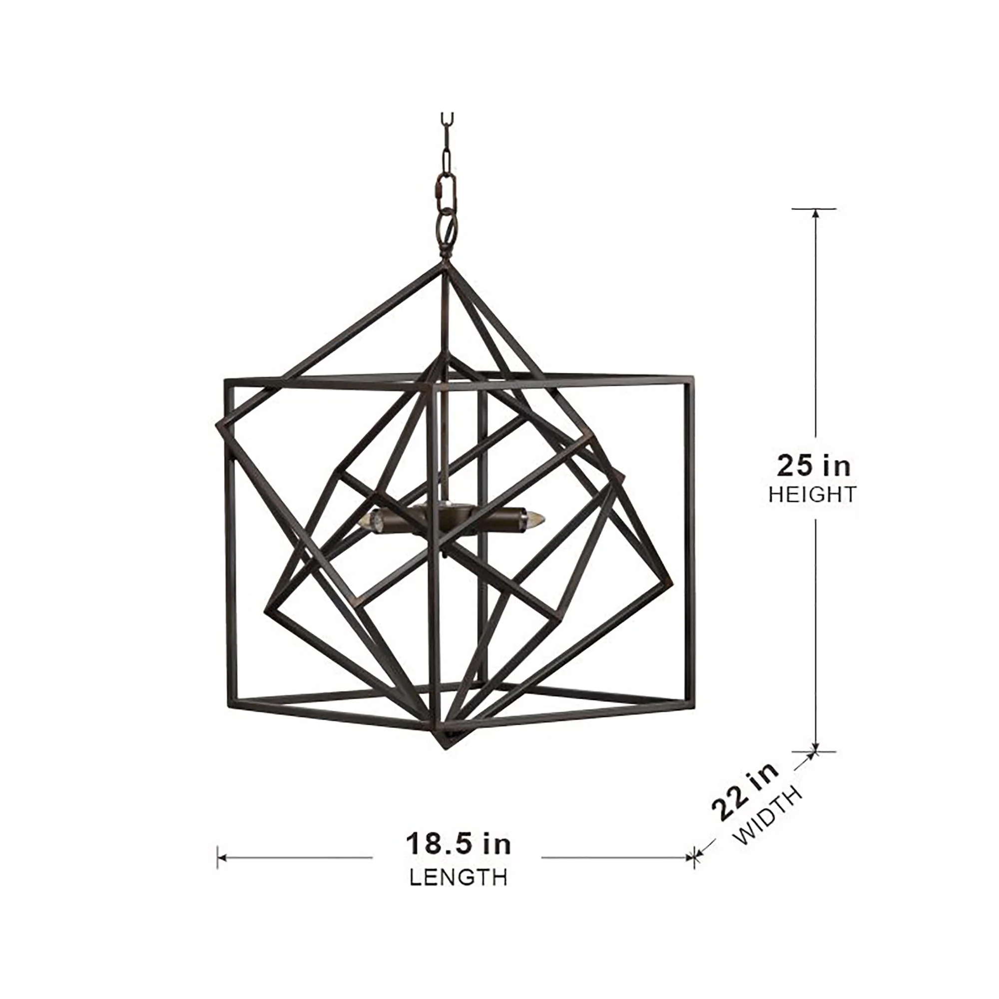 3 Light Metal Chandelier, Hanging Light Fixture With Adjustable Chain For Kitchen, Bulb Not Included - Black - Image 3