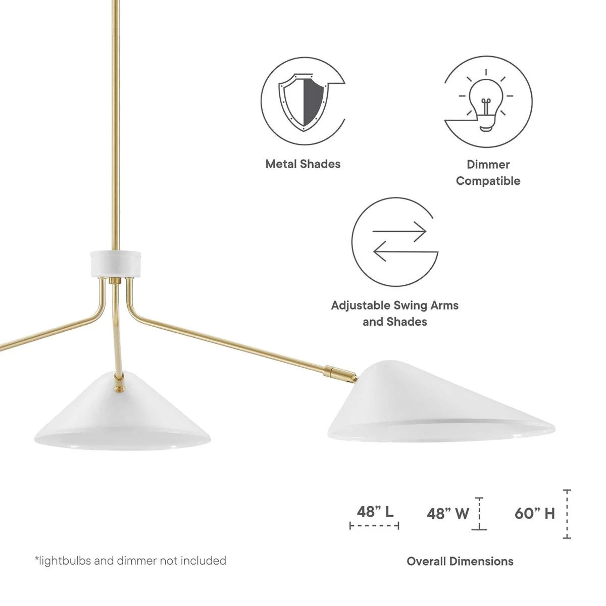 3-Light Modern Metal Arm Pendant Ceiling Light Fixture Contemporary Hanging Lamp - Image 3