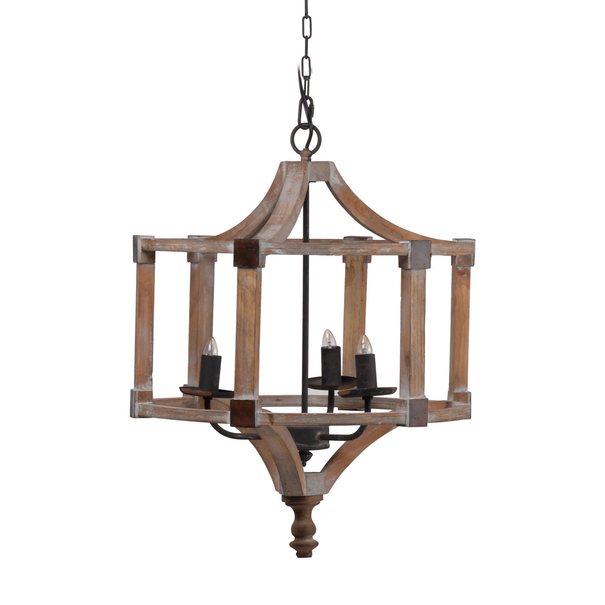 3 Light Wood Drum Chandelier, Hanging Light Fixture With Adjustable Chain For Kitchen, Bulb Not Included - Brown - Image 7