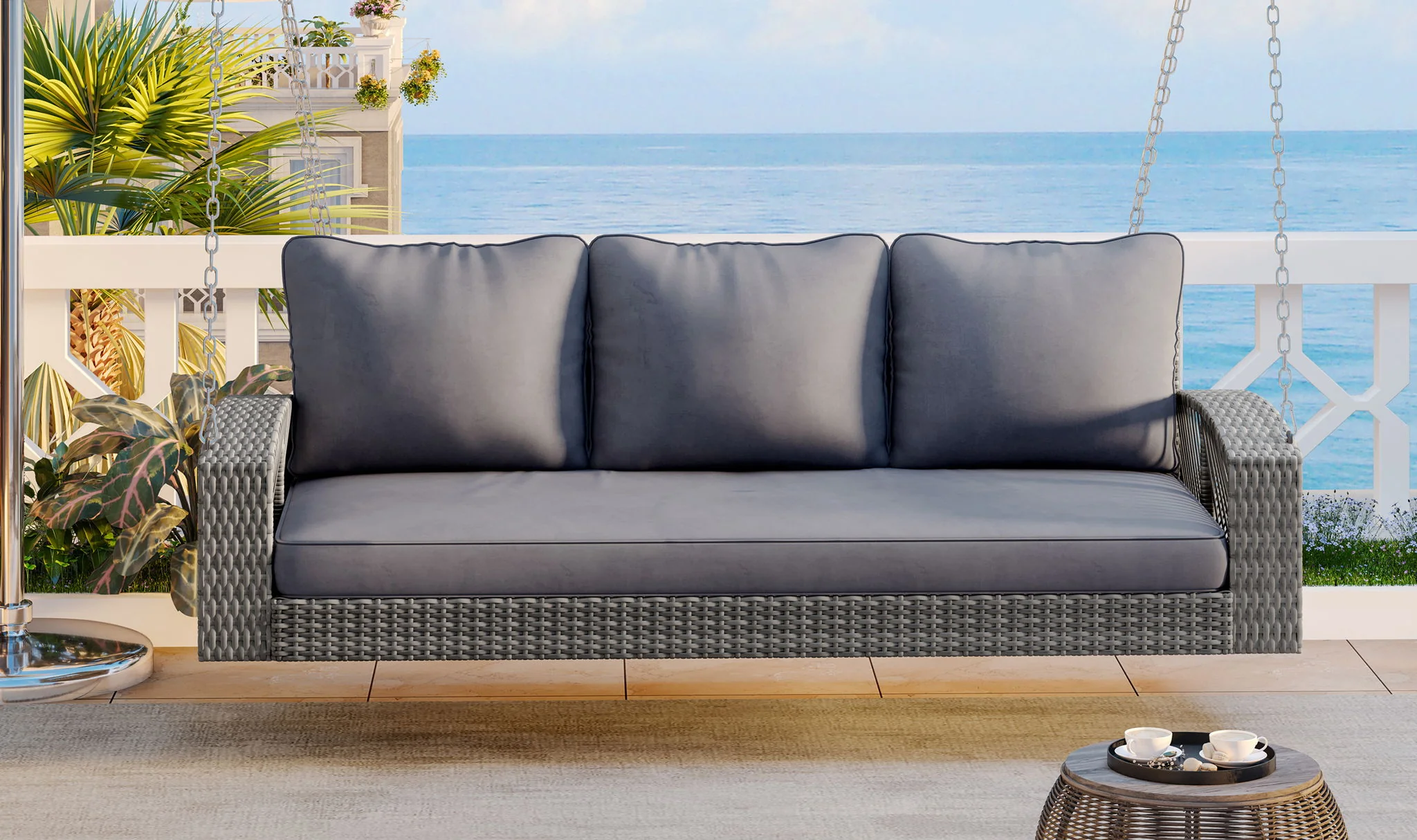 3 Person Large Patio Swing Bench With Cushions For Backyard - Image 4
