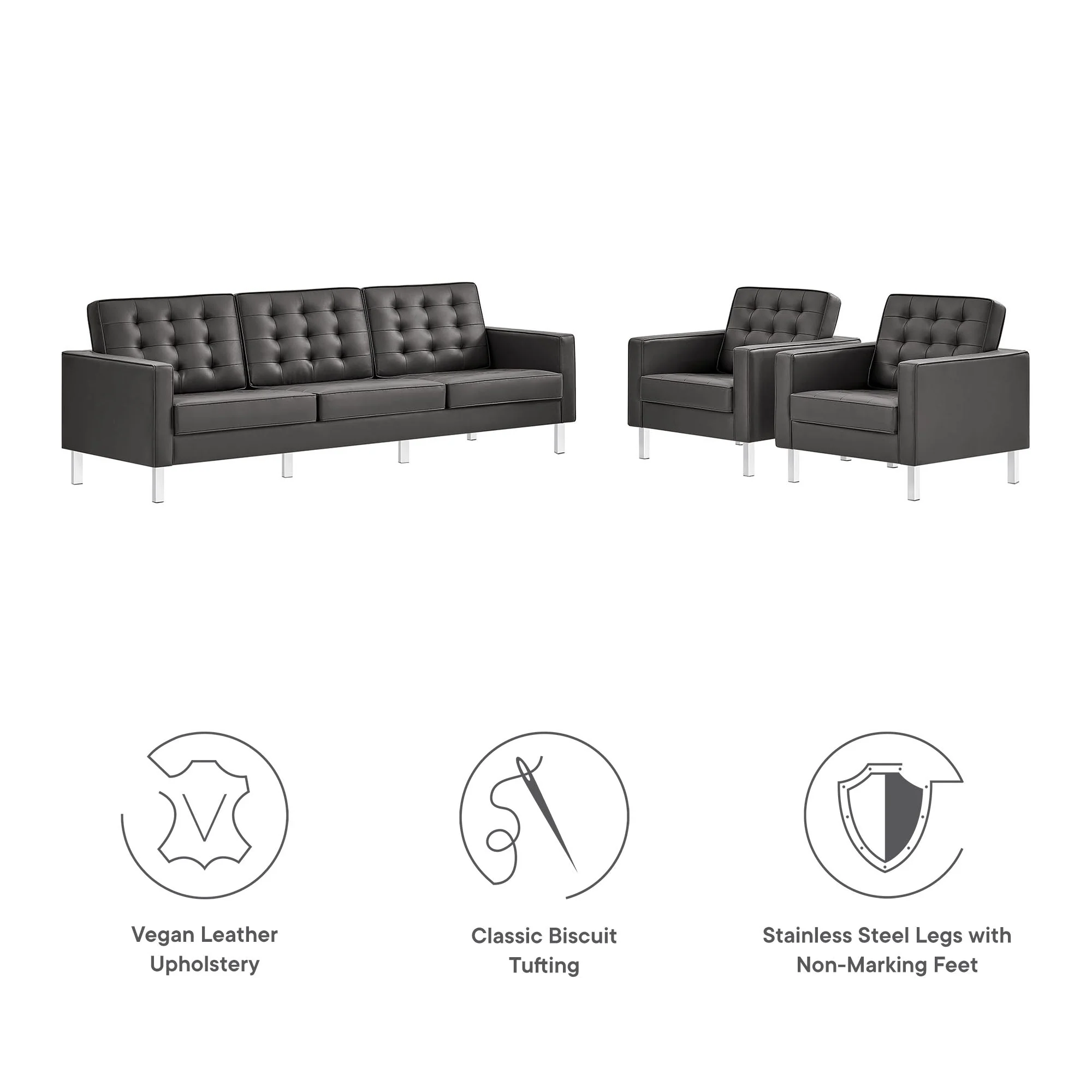 3 Piece 123" Tufted Vegan Leather Furniture Set - Image 2