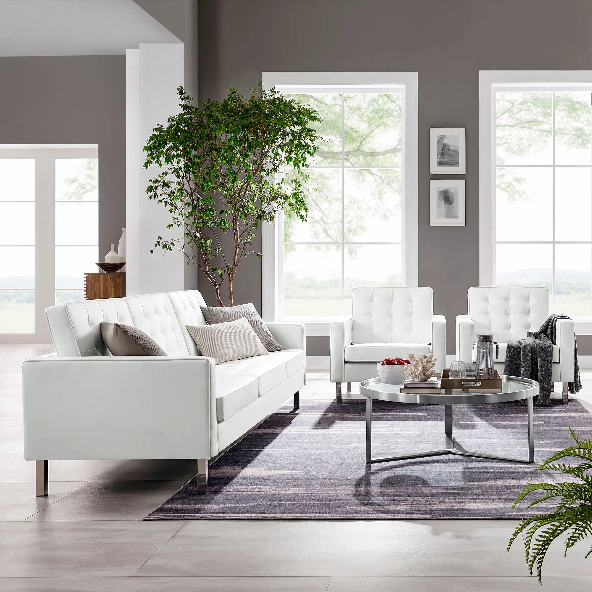3 Piece 123" Tufted Vegan Leather Furniture Set - Image 24