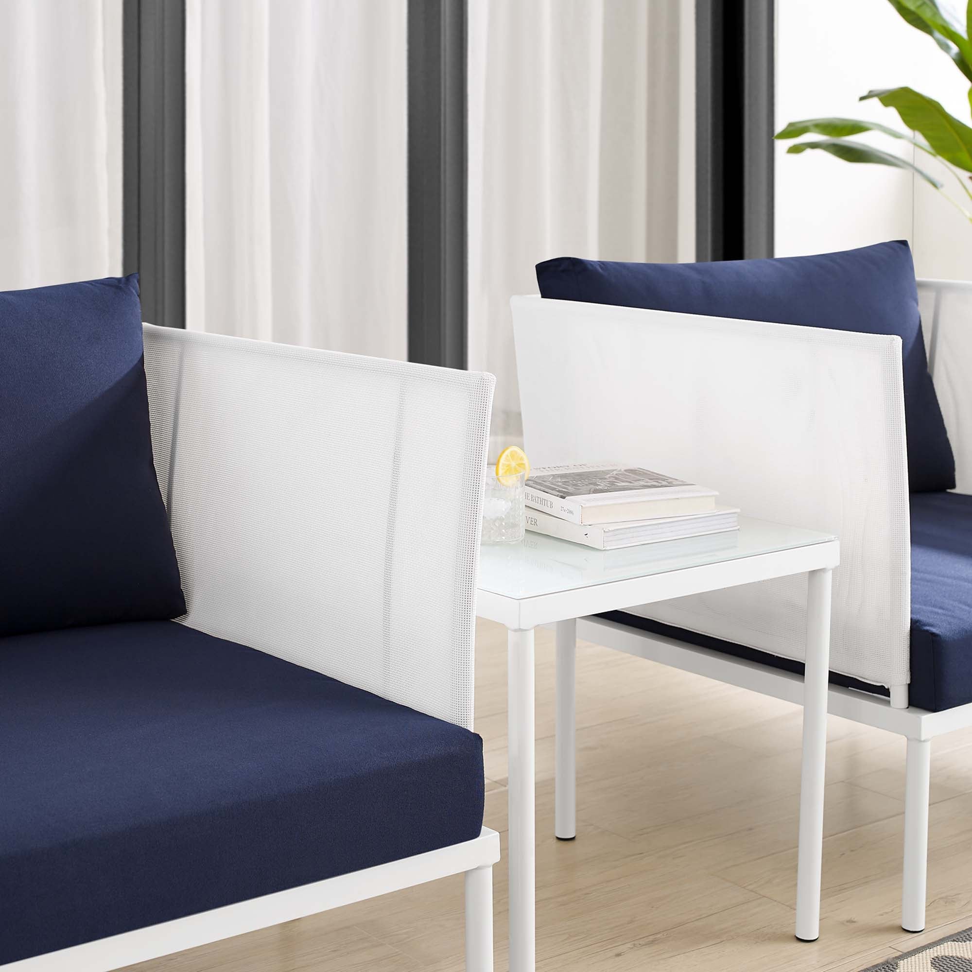 3-Piece Aluminum Outdoor Patio Seating Set with Sunbrella Cushions and Weatherproof Frame - Image 3