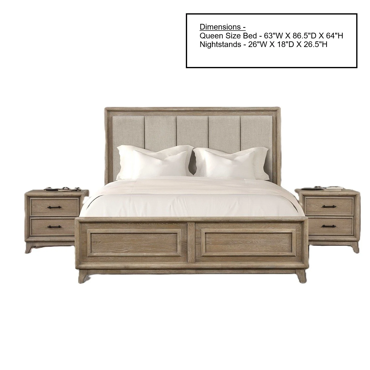 3 Piece Bedroom Set With Padded Headboard, 2 Nightstands - Image 9