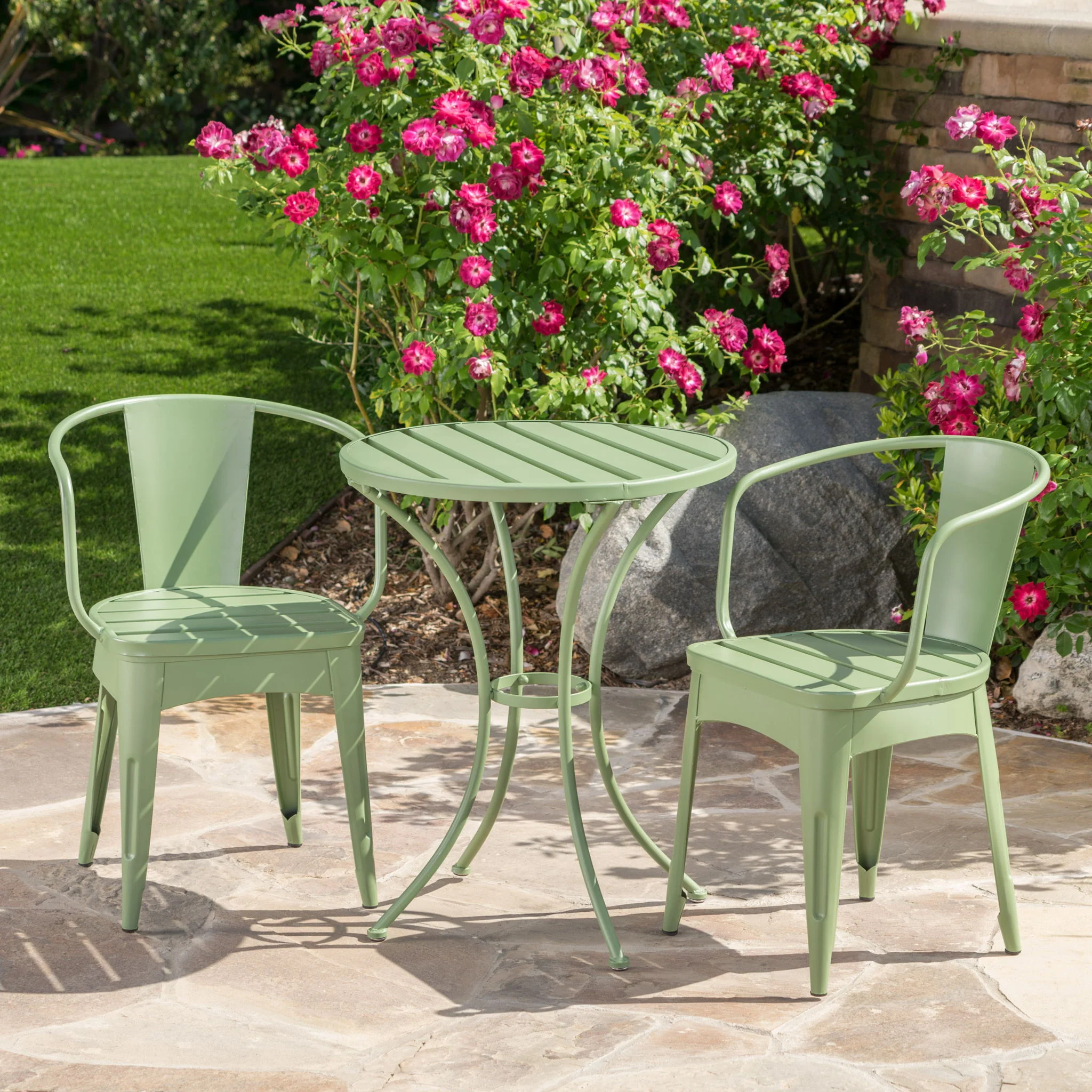 3 Piece Bistro Set With Table And 2 Chairs - Green - Image 5