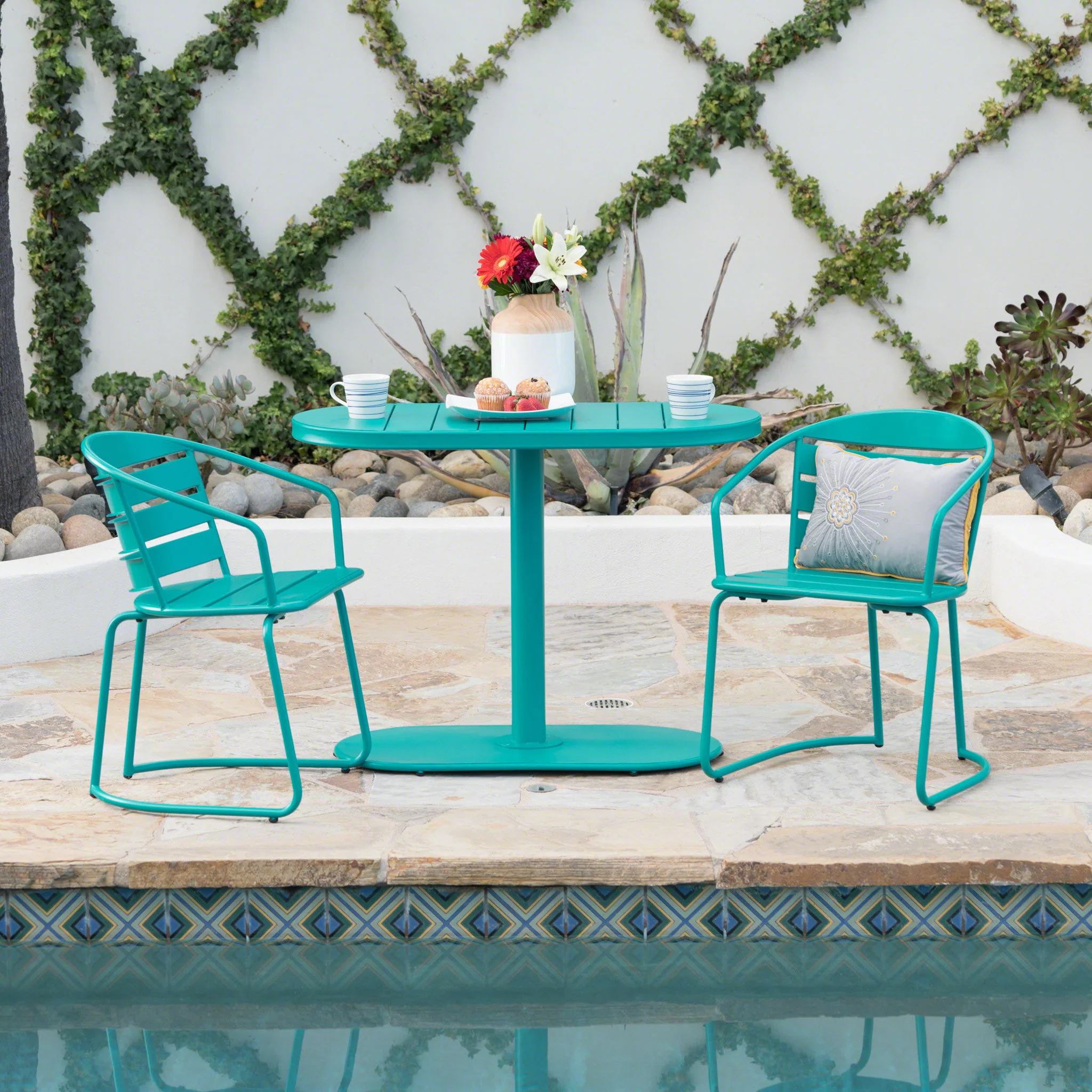 3 Piece Elegant Outdoor Bistro Set With 2 Chairs And Oval Table - Image 18