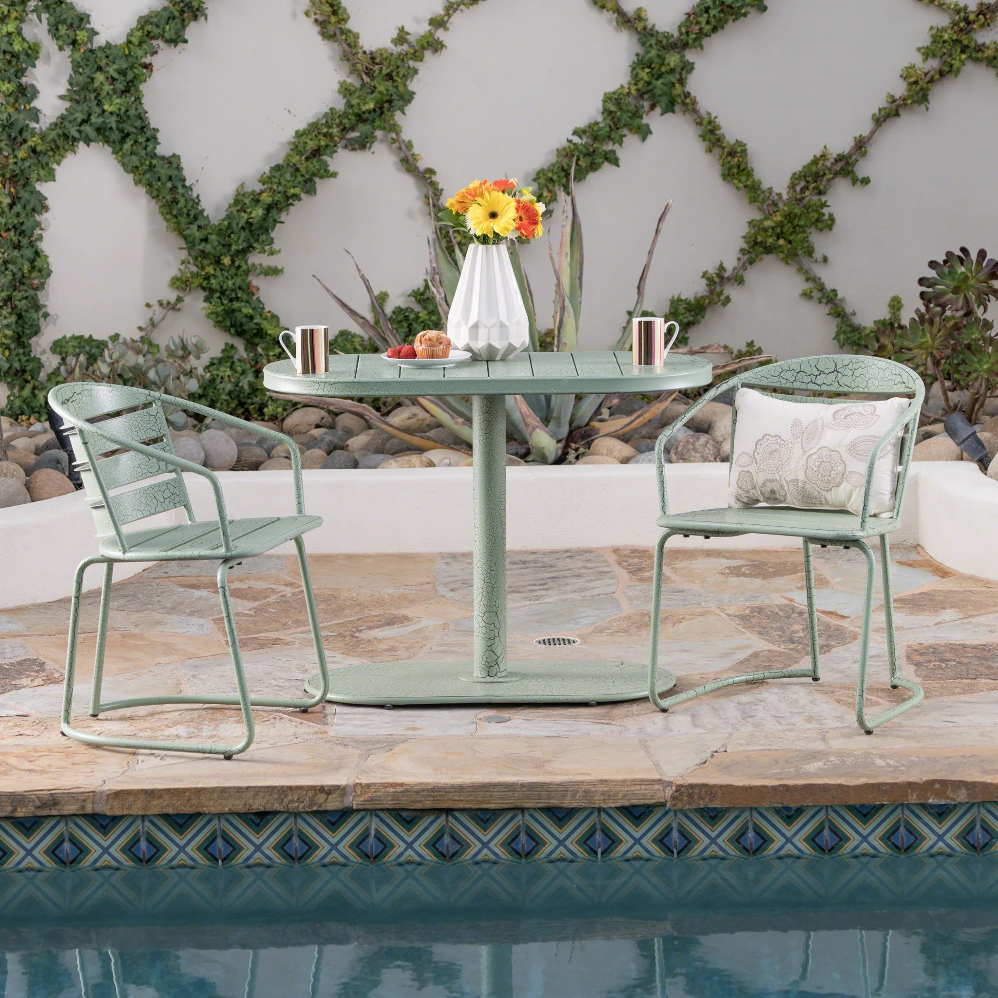 3 Piece Elegant Outdoor Bistro Set With 2 Chairs And Oval Table - Image 24