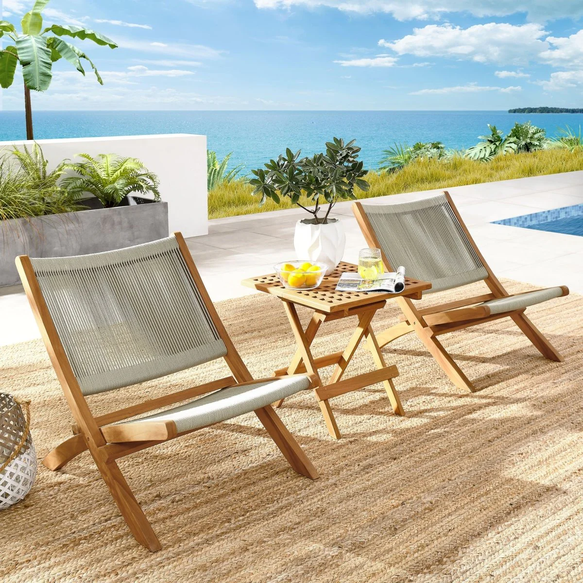 3-Piece Folding Lounge Chair Set with Side Table for Outdoor Patio and Compact Storage - Image 21
