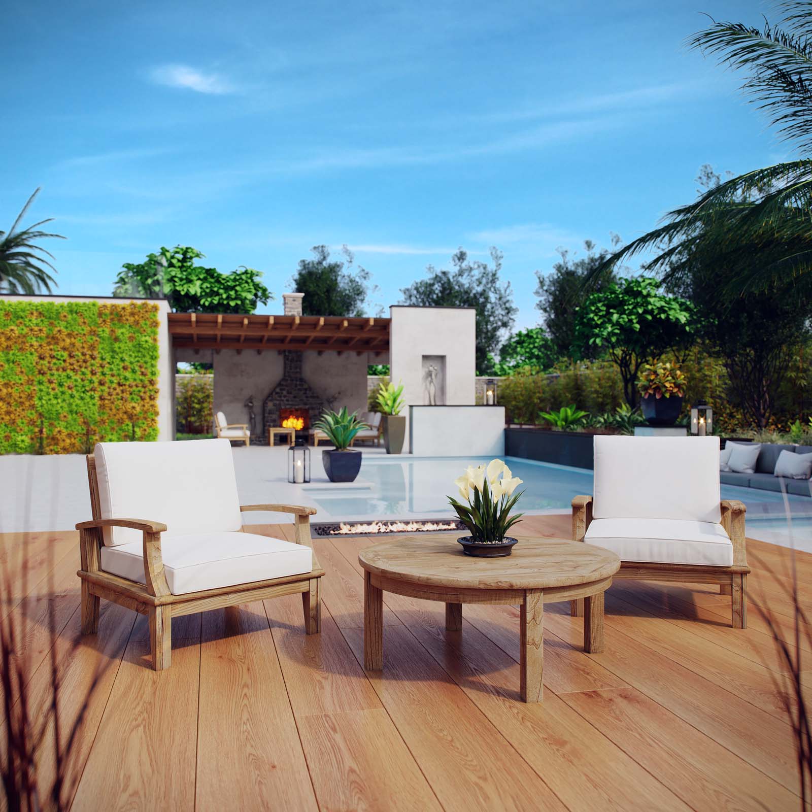 3-Piece Natural Solid Teak Outdoor Patio Seating Set for Garden, Deck & Backyard - Image 6