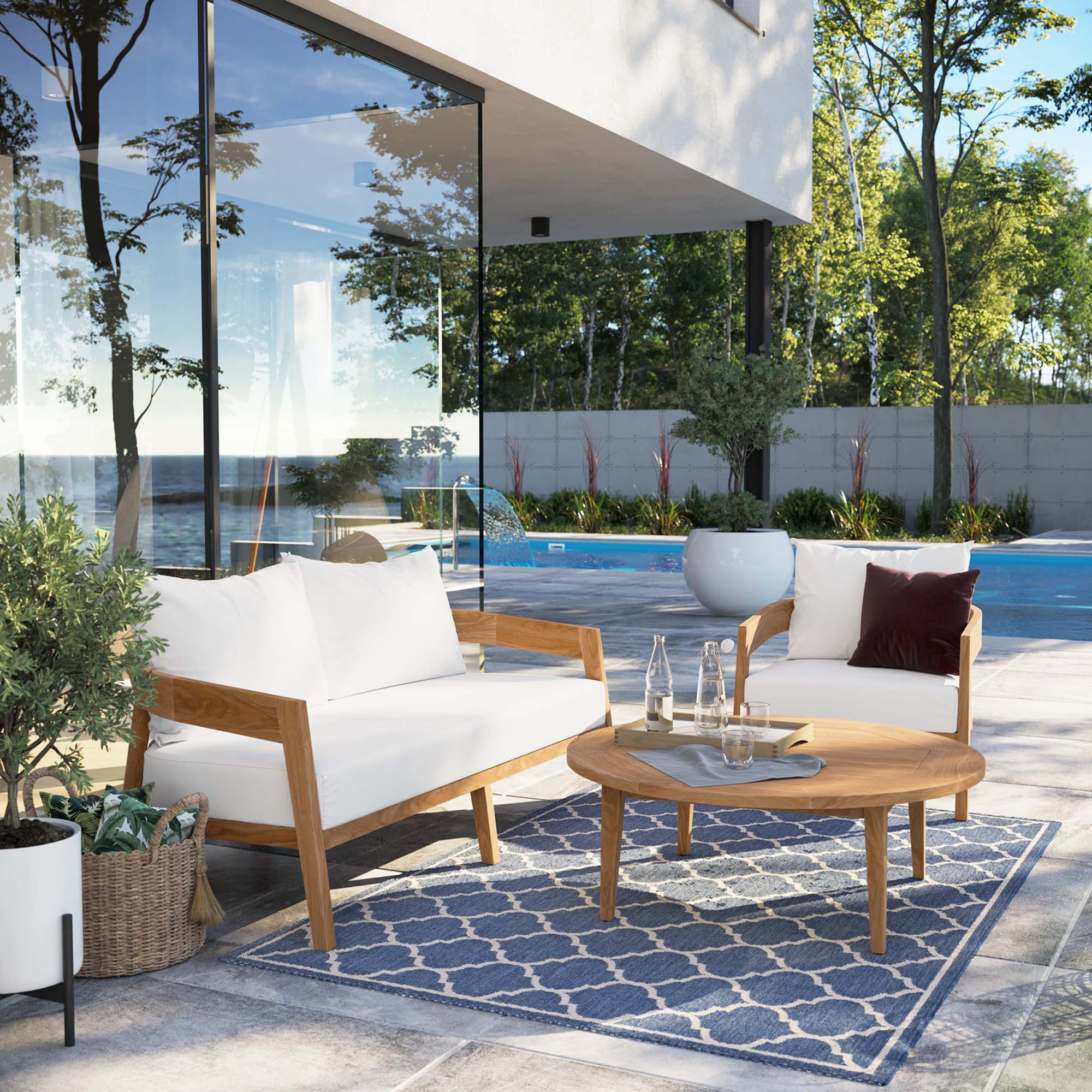 3-Piece Natural Teak Patio Furniture Set with Cushions and Weather-Resistant Teak Finish - Image 12