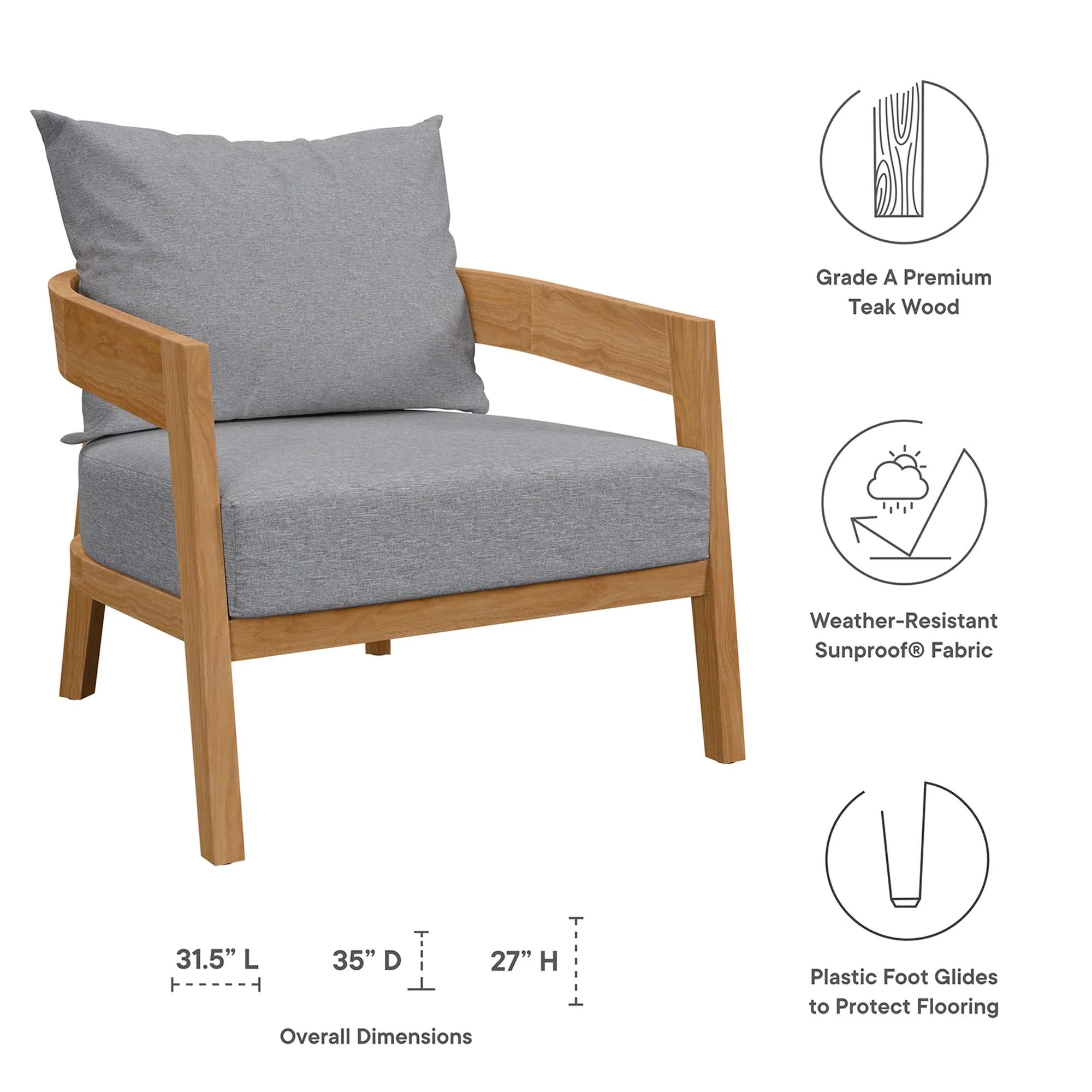 3-Piece Natural Teak Patio Furniture Set with Cushions and Weather-Resistant Teak Finish - Image 27