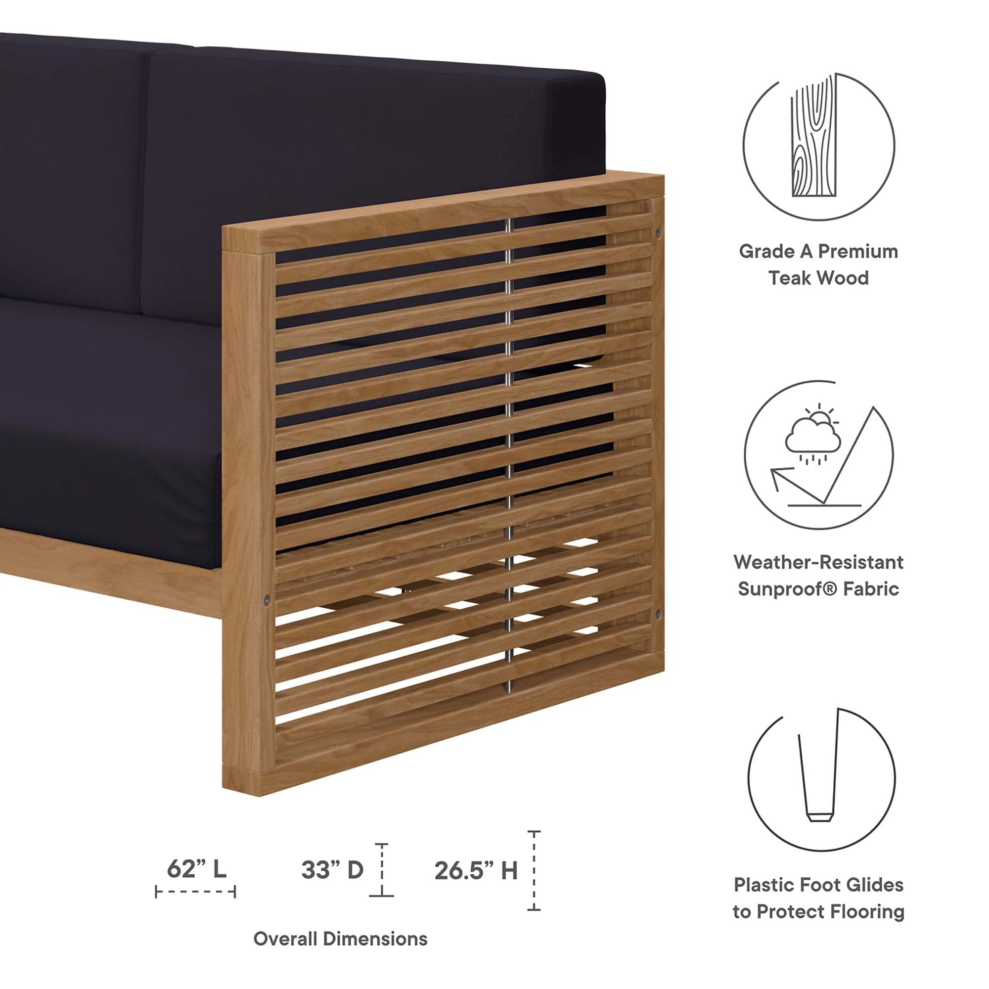 3-Piece Natural Teak Patio Furniture Set with Cushions for Patio & Deck - Image 16
