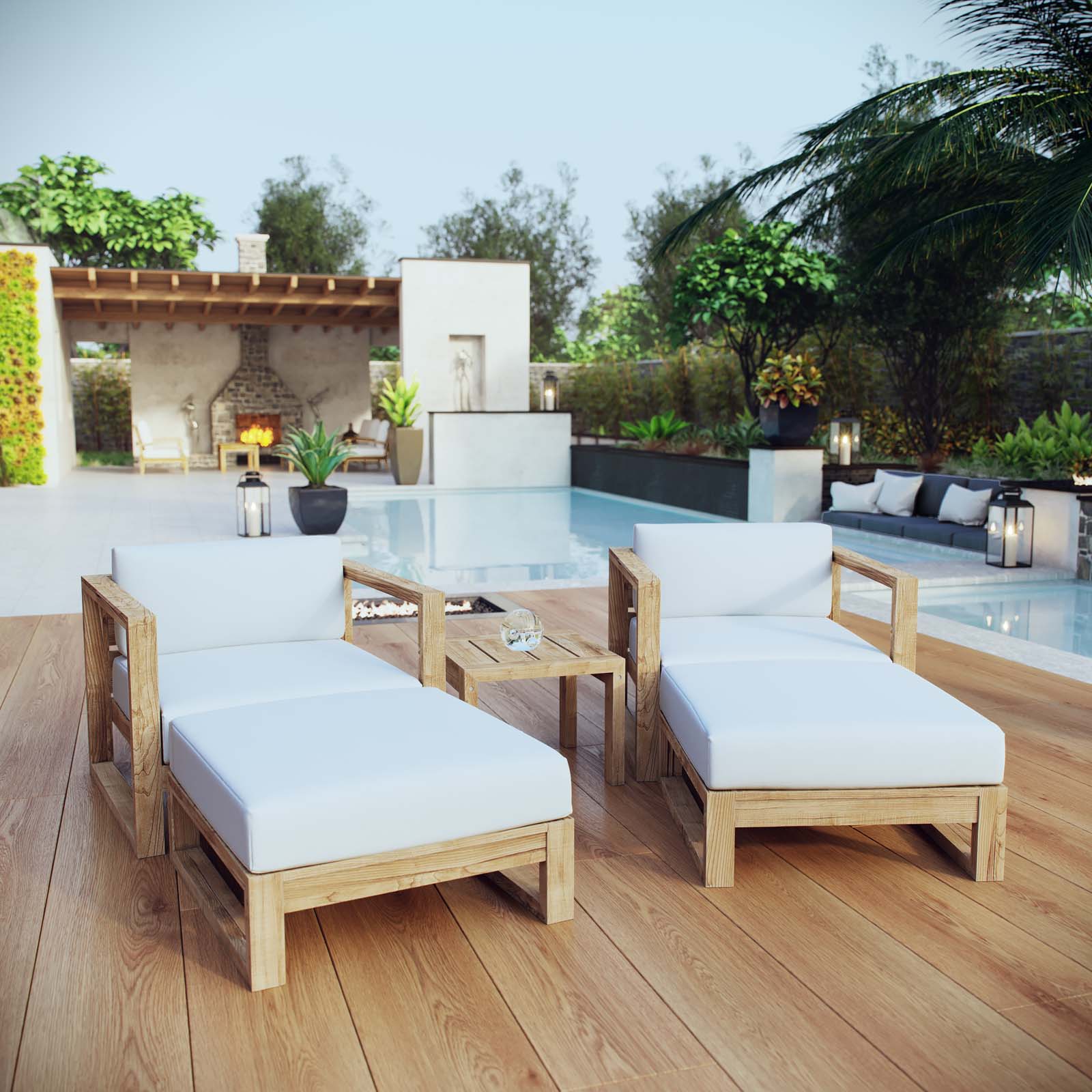 3-Piece Natural Teak Patio Furniture Set with White Cushions - Image 8