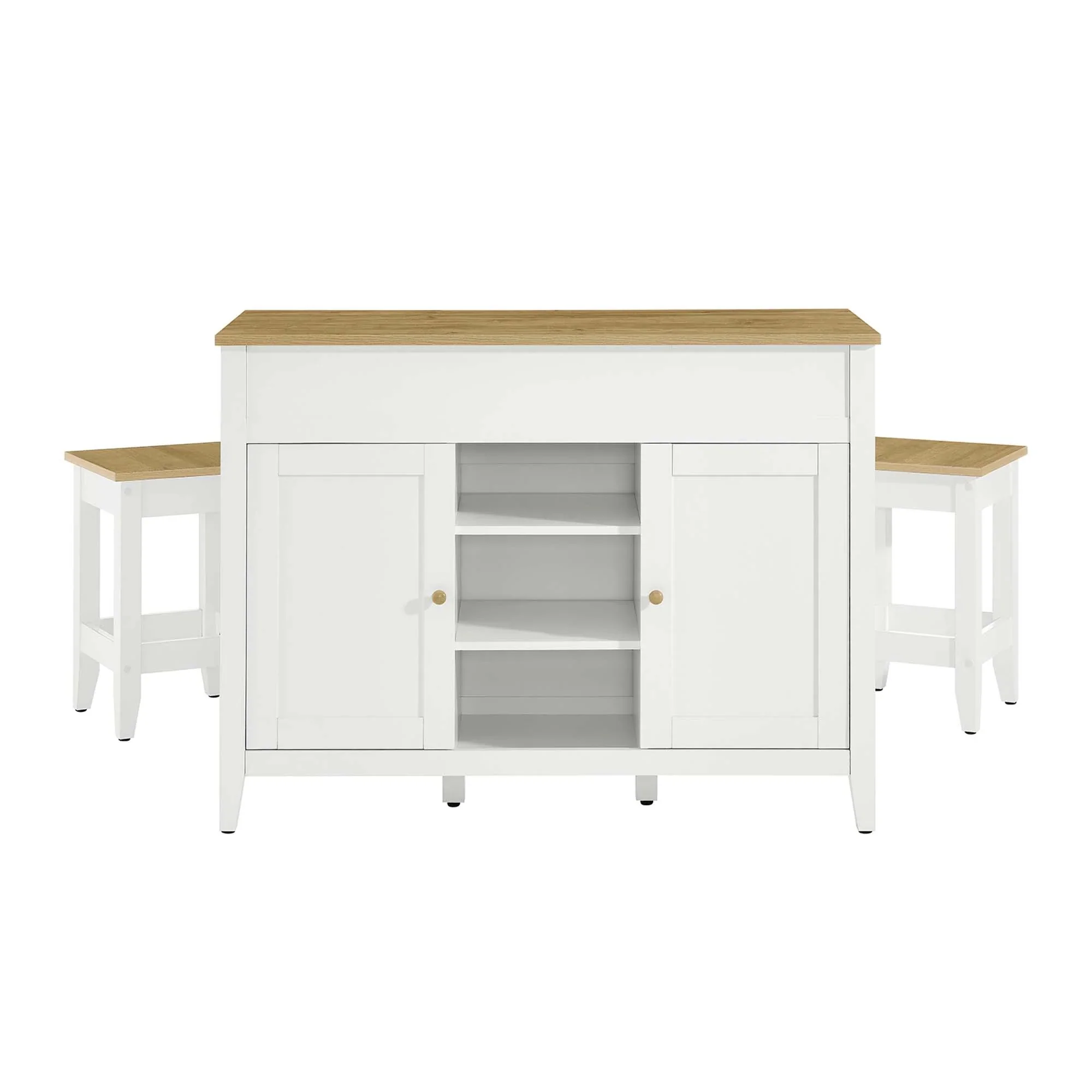 3 Piece Oak and White Farmhouse Kitchen Island Set with Pull-Out Table - Image 10