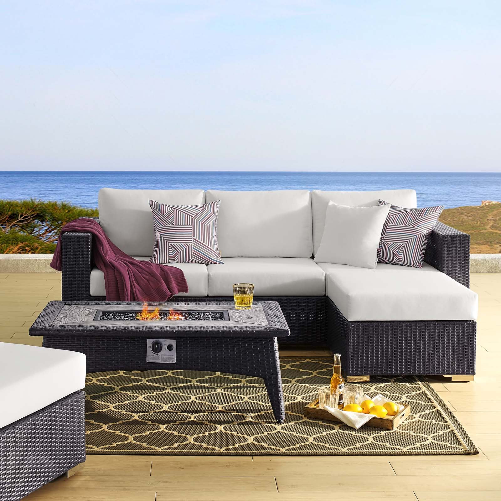 3-Piece Outdoor Wicker Patio Sofa Set with Fire Pit Table - Image 10