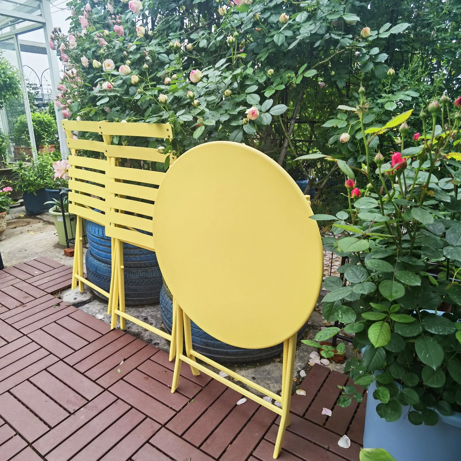 3 Piece Patio Bistro Set Of Foldable Round Table And Chairs - Image 17