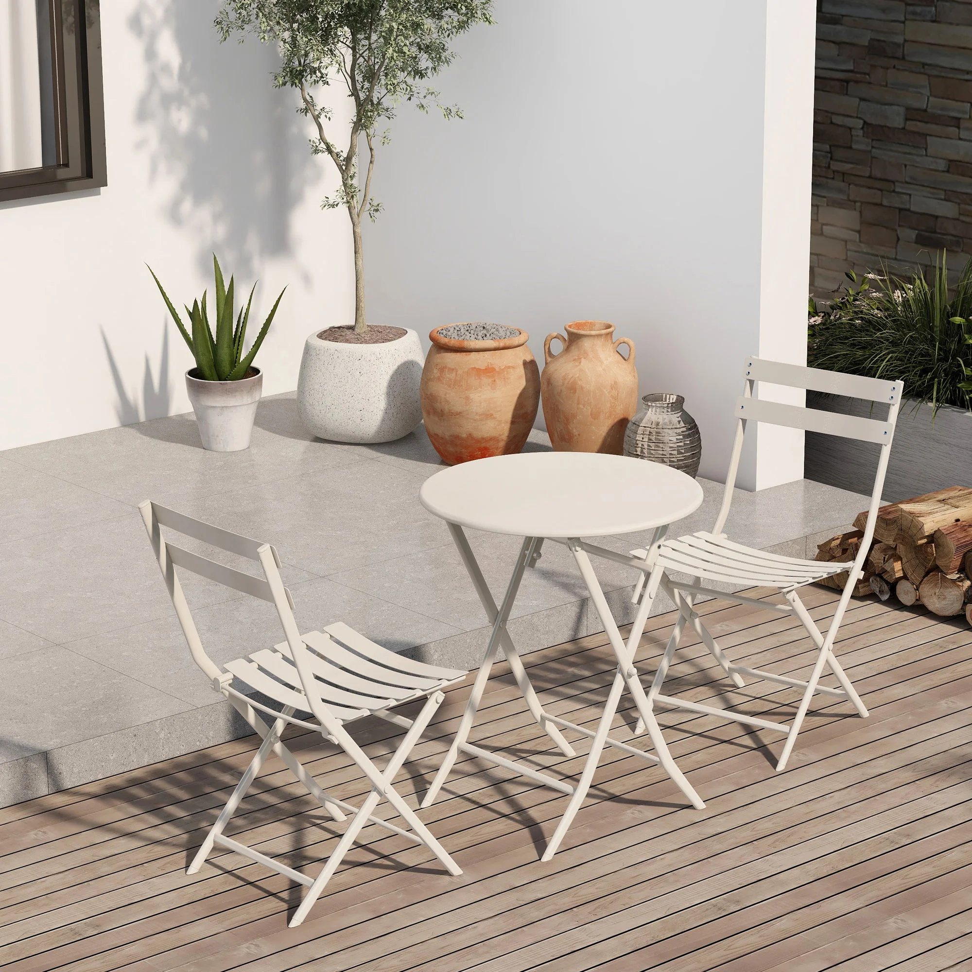 3 Piece Patio Bistro Set Of Foldable Round Table And Chairs - Image 9